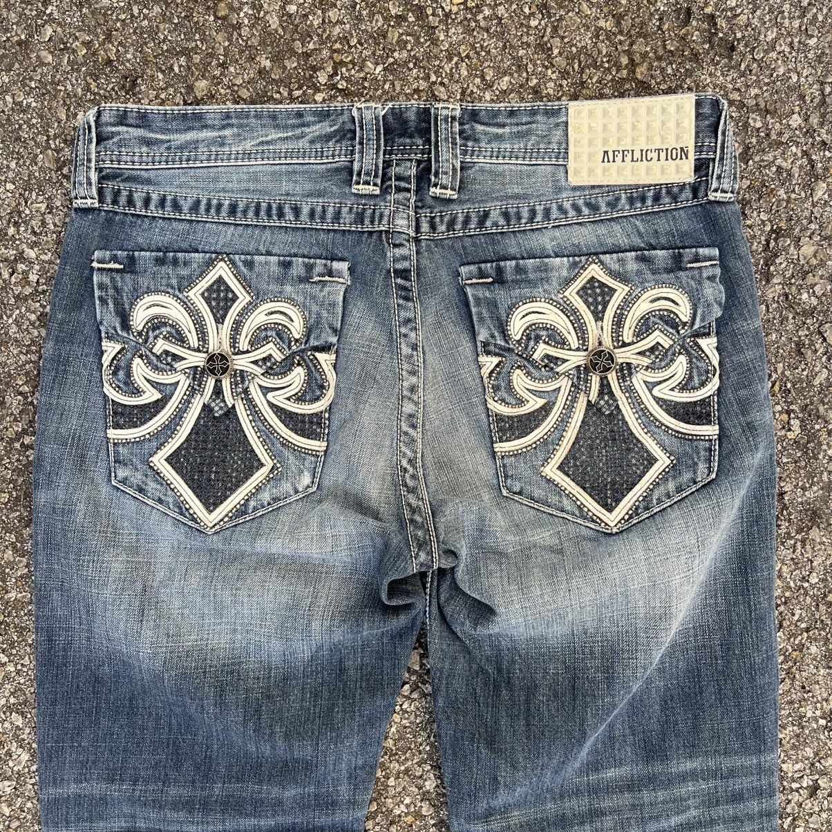 Affliction Vintage Y2K Affliction Jeans Blake Tribal Cross Skulls Size US 32 / EU 48 - 11 Thumbnail