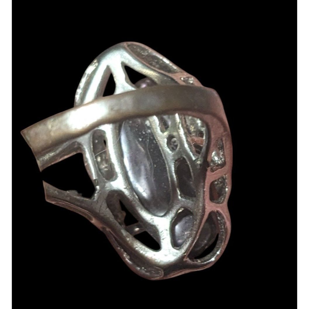 Other Vintage Purple Encased Silver Tone Cage Ring With Clear Gem Size ONE SIZE - 8 Thumbnail