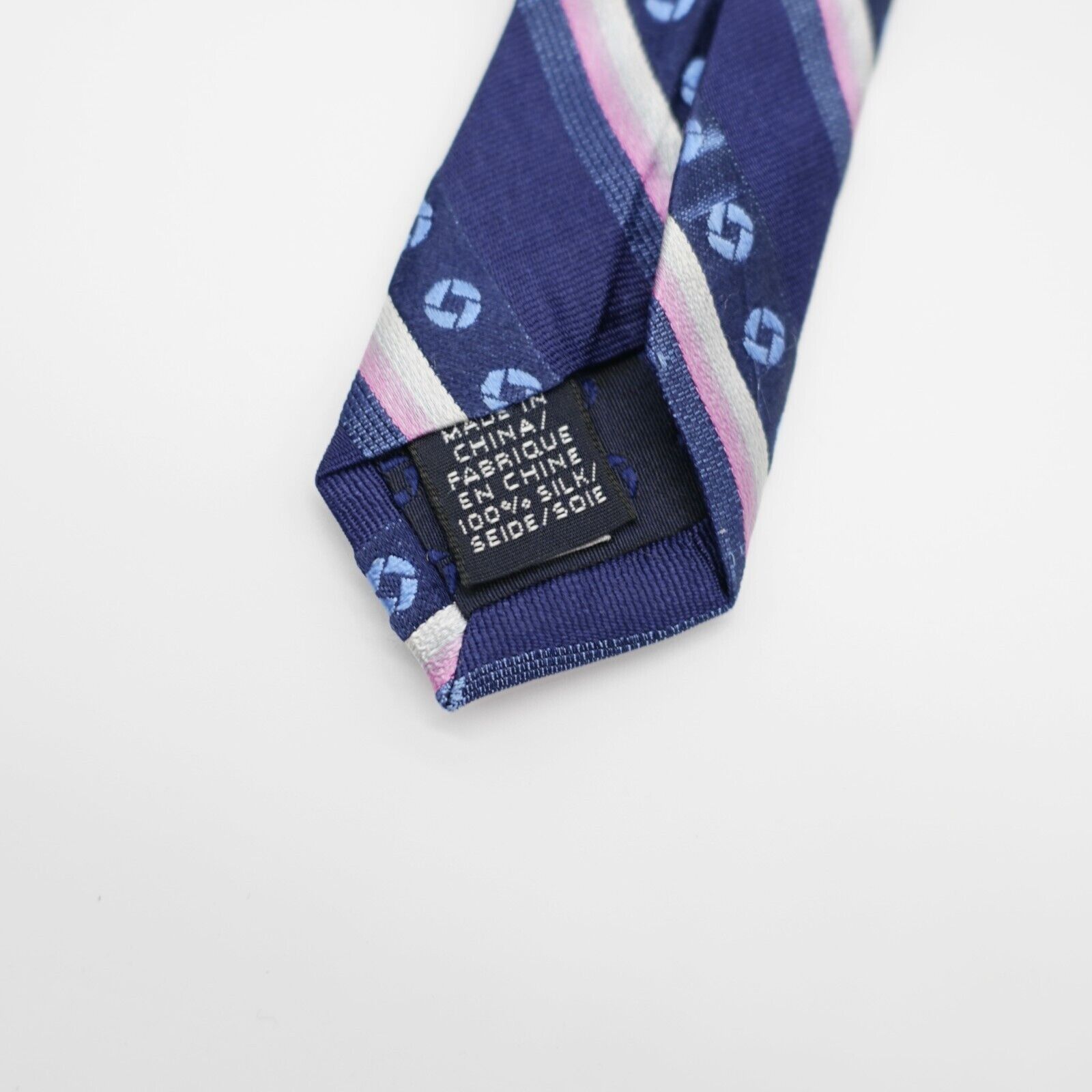 Lands' End Land's End Blue Pink Striped Geometric Woven Long Silk Tie Size ONE SIZE - 5 Thumbnail