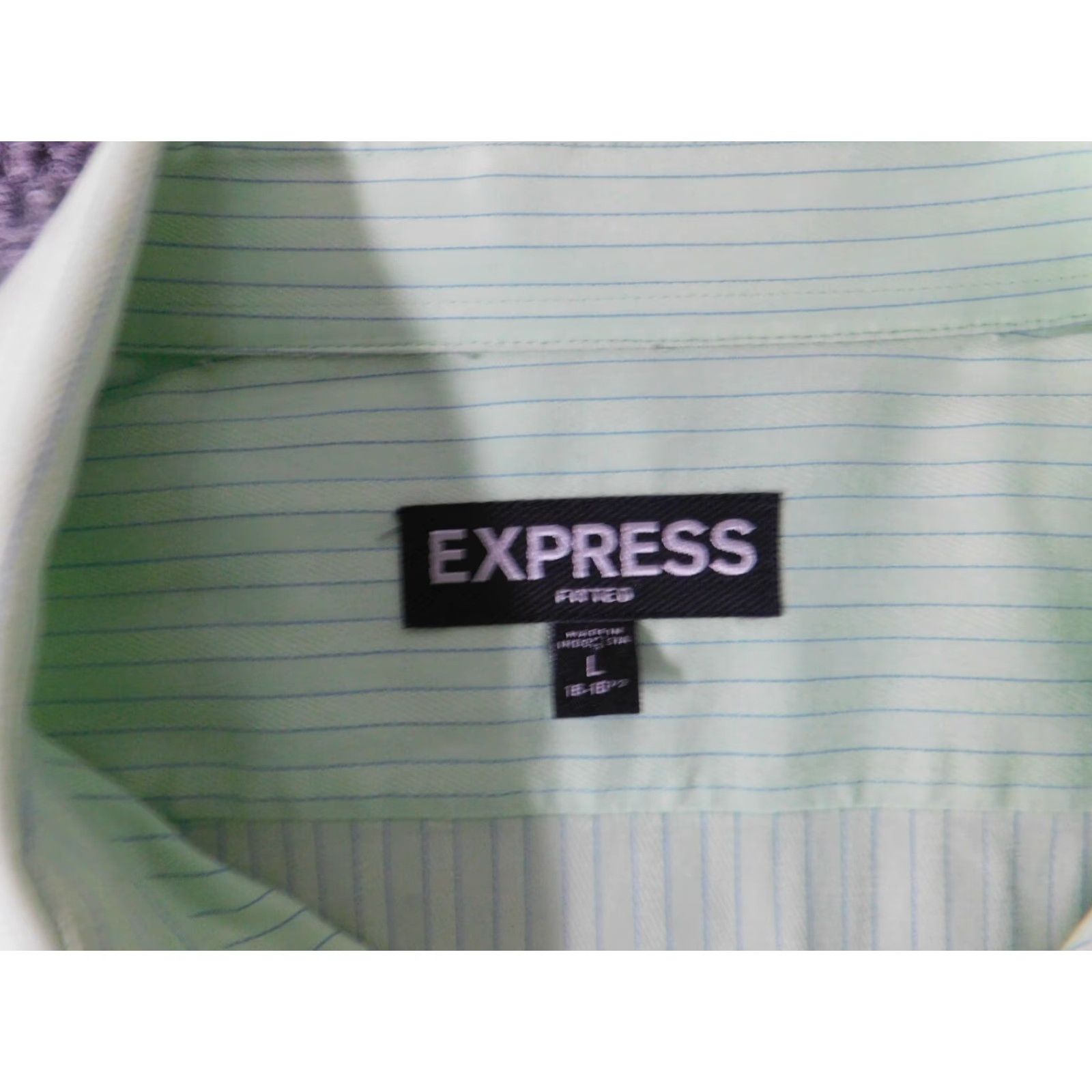 Express Express Mens Shirt Large Green Striped Button-Down Collared Long Sleeve Knit Cotton Regular Size L Size US L / EU 52-54 / 3 - 7 Thumbnail
