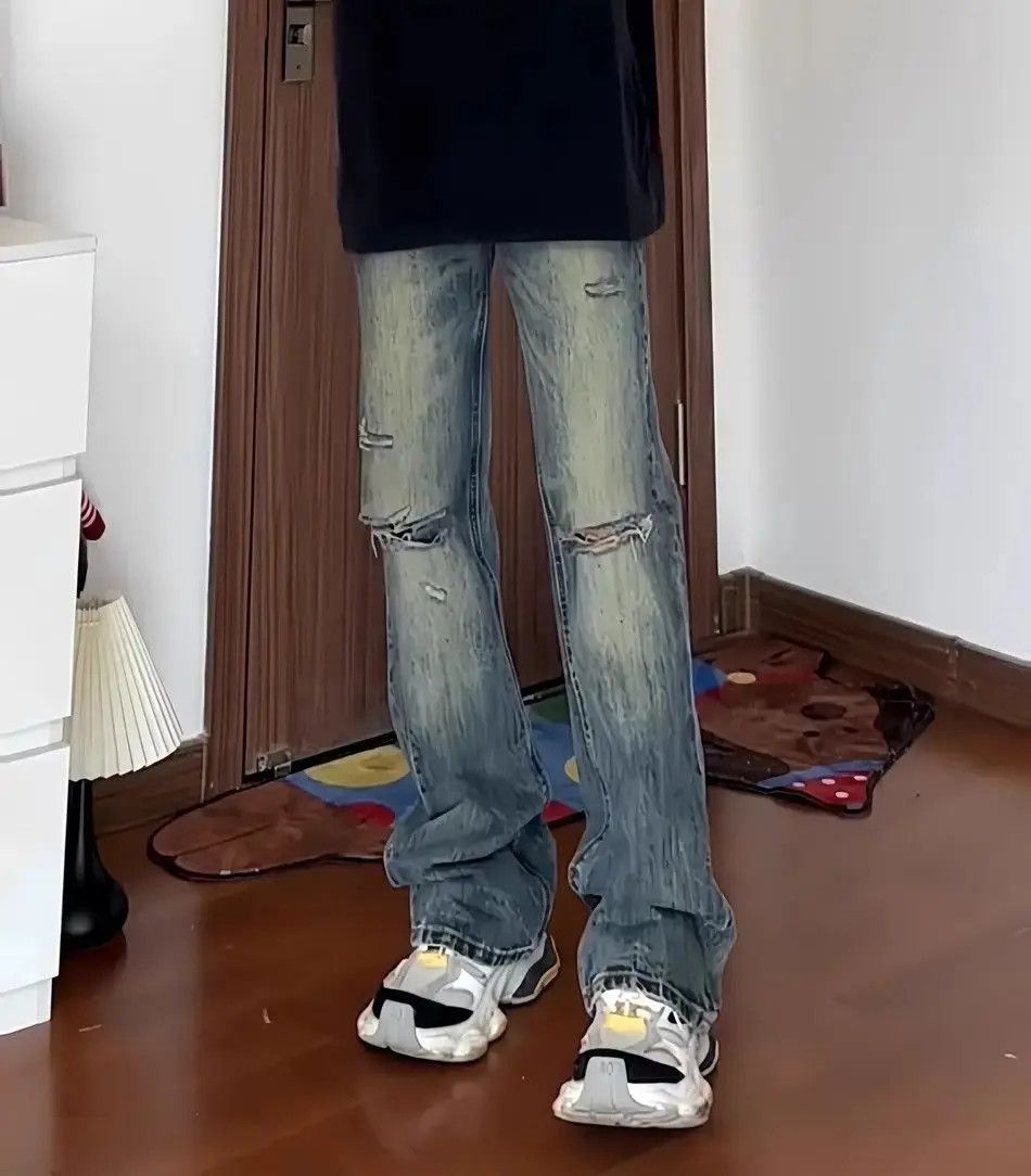 Japanese Brand Retro straight leg micro flared distressed jeans Size US 32 / EU 48 - 3 Thumbnail