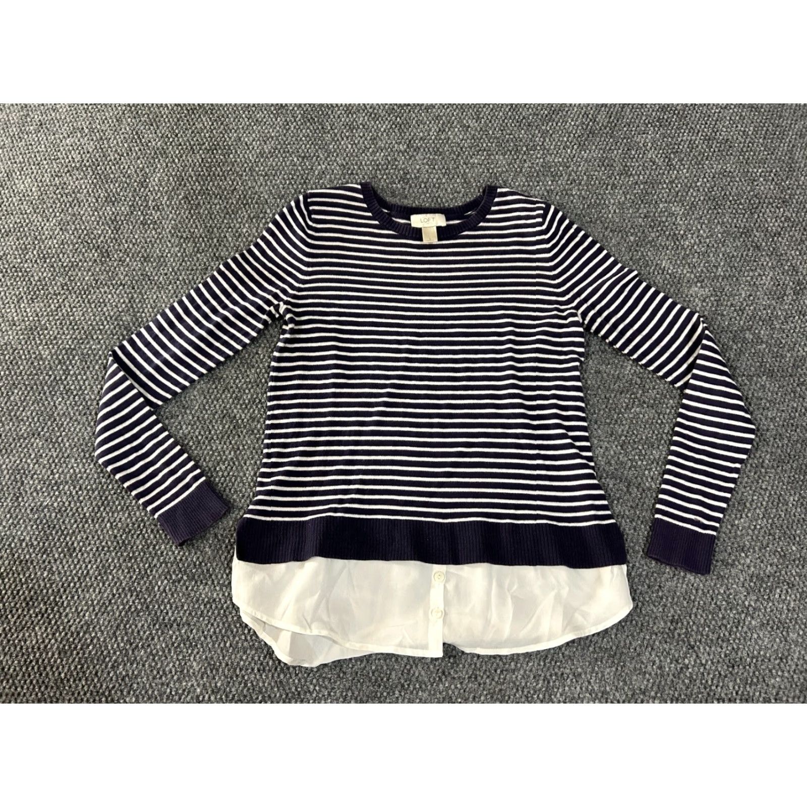 Loft LOFT Sweater Women Small Navy White Striped Knit Cable Crew Neck Long Sleeve Casual Preppy Office Pullover All Seasons 100% Cotton Regular Fit Boys? Size S / US 4 / IT 40 - 2 Thumbnail