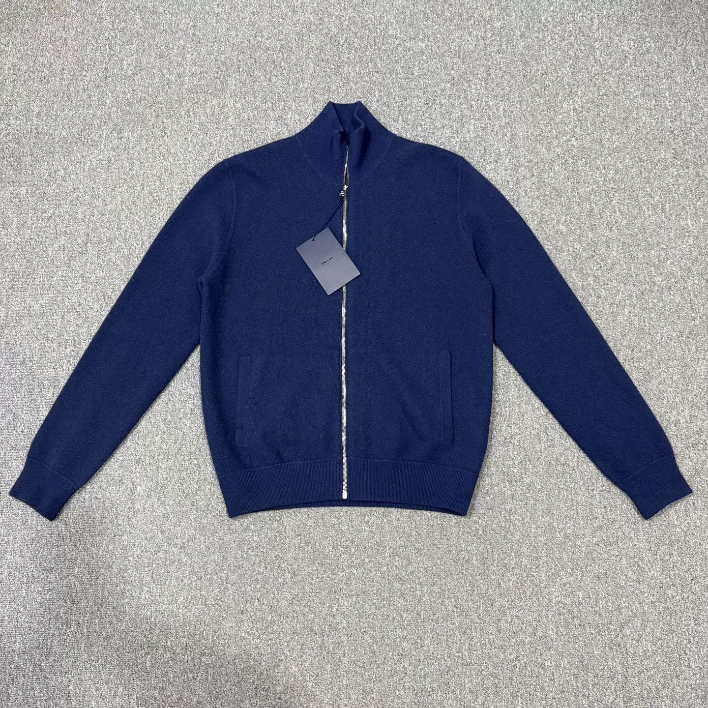 Prada Prada Blue Back Triangle Logo Wool Zip Jacket 52 99 New Size US L / EU 52-54 / 3 - 1 Thumbnail