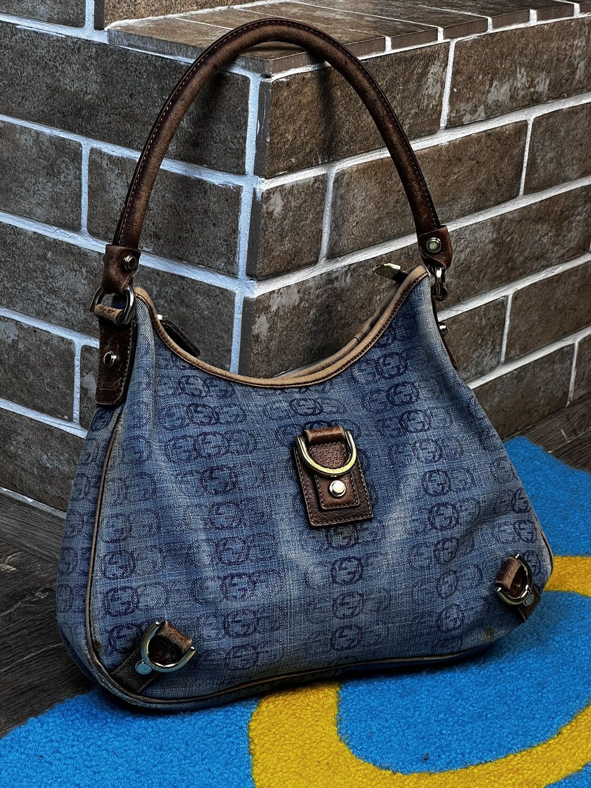 Gucci × Vintage Gucci Blue GG Denim Abbey D-Ring Shoulder Hobo Bag Size ONE SIZE - 3 Thumbnail