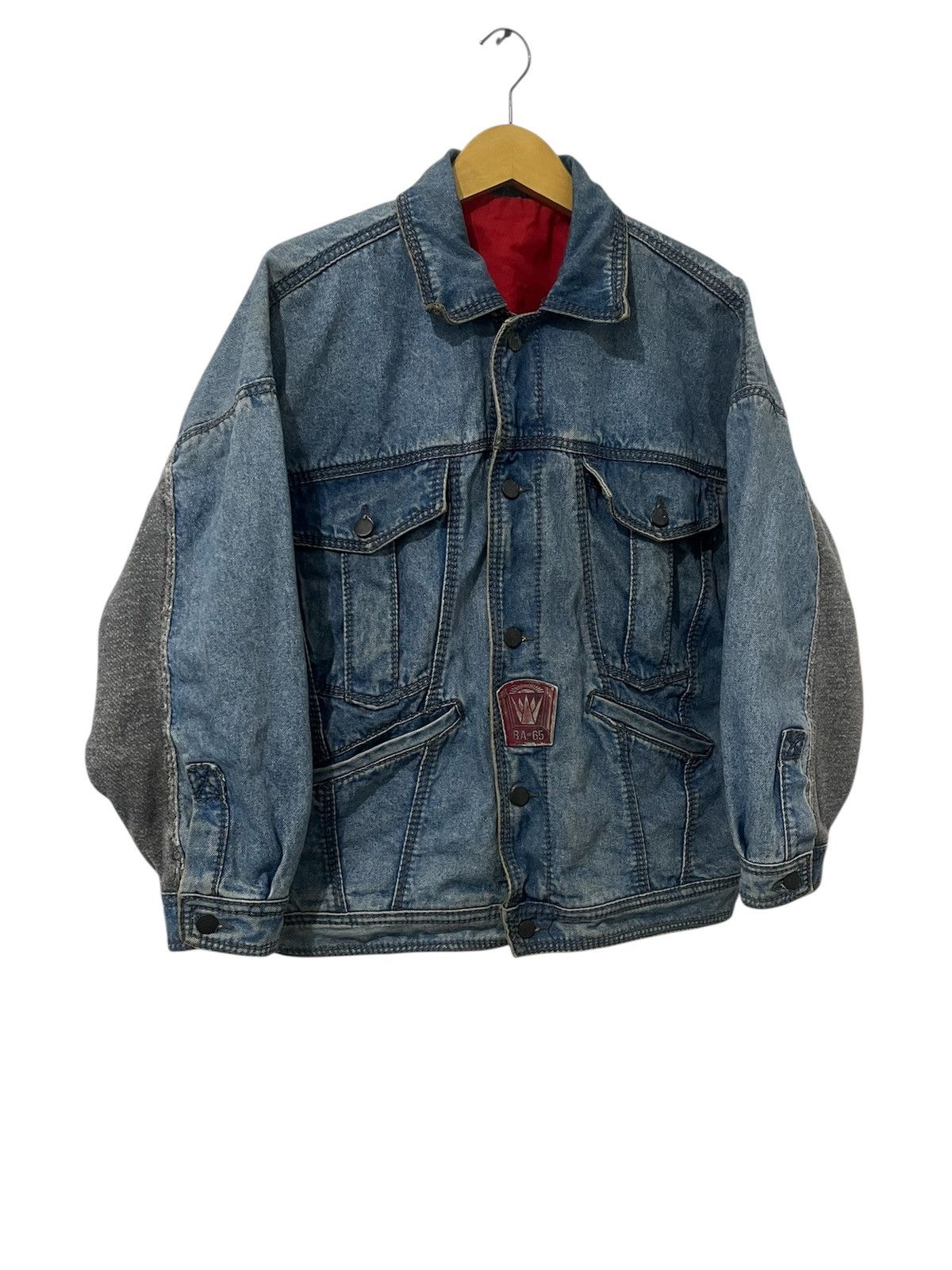 5351 POUR LES HOMMES Two-Tone Indigo Denim Jacket Gray Sleeve Panels & Red Lining Size US L / EU 52-54 / 3 - 2 Thumbnail
