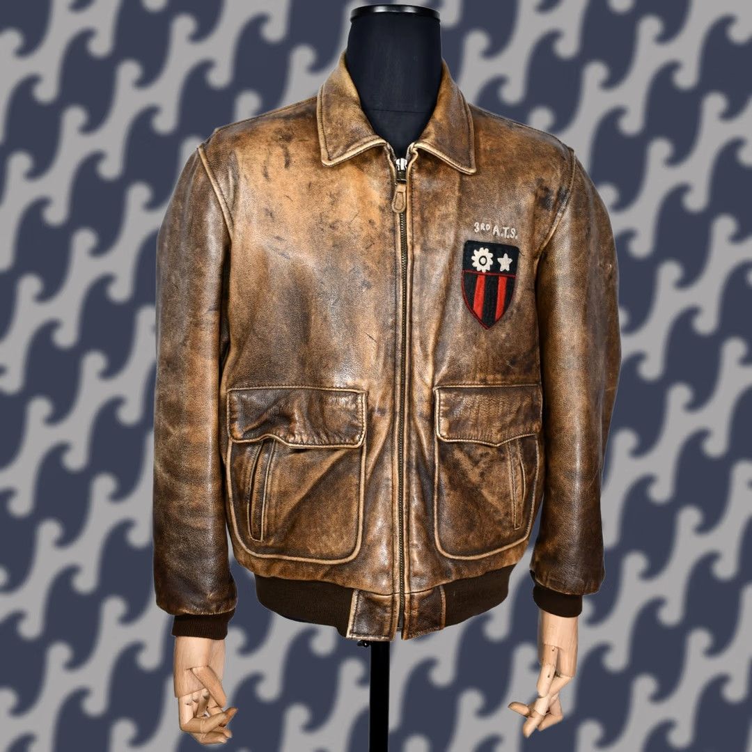 Vintage Chevignon Jacket Bomber Leather Brown L Mens Vintage Flight Shirt Jackethood? Size US L / EU 52-54 / 3 - 1 Thumbnail