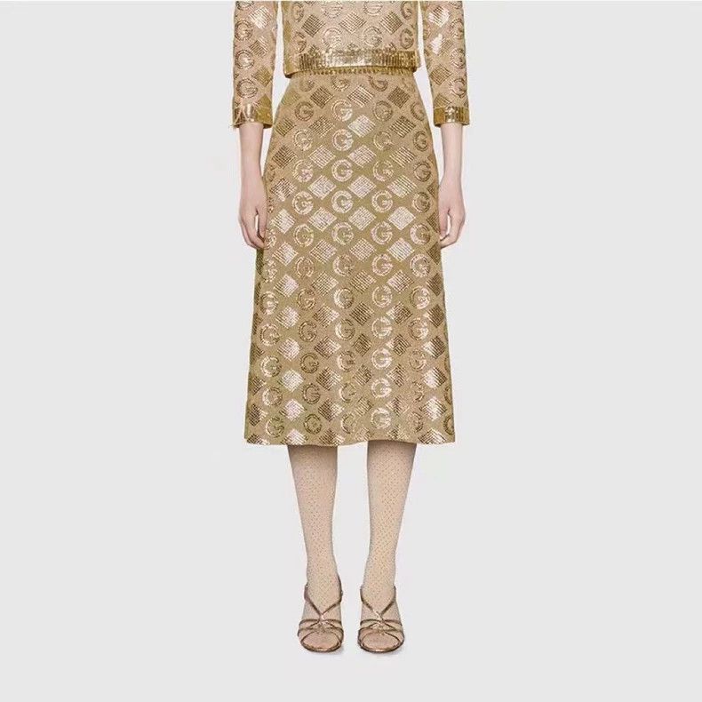 Gucci Gucci SizeM Diamond gold thread jacquard skirt Size 42" / US 20 - 7 Thumbnail