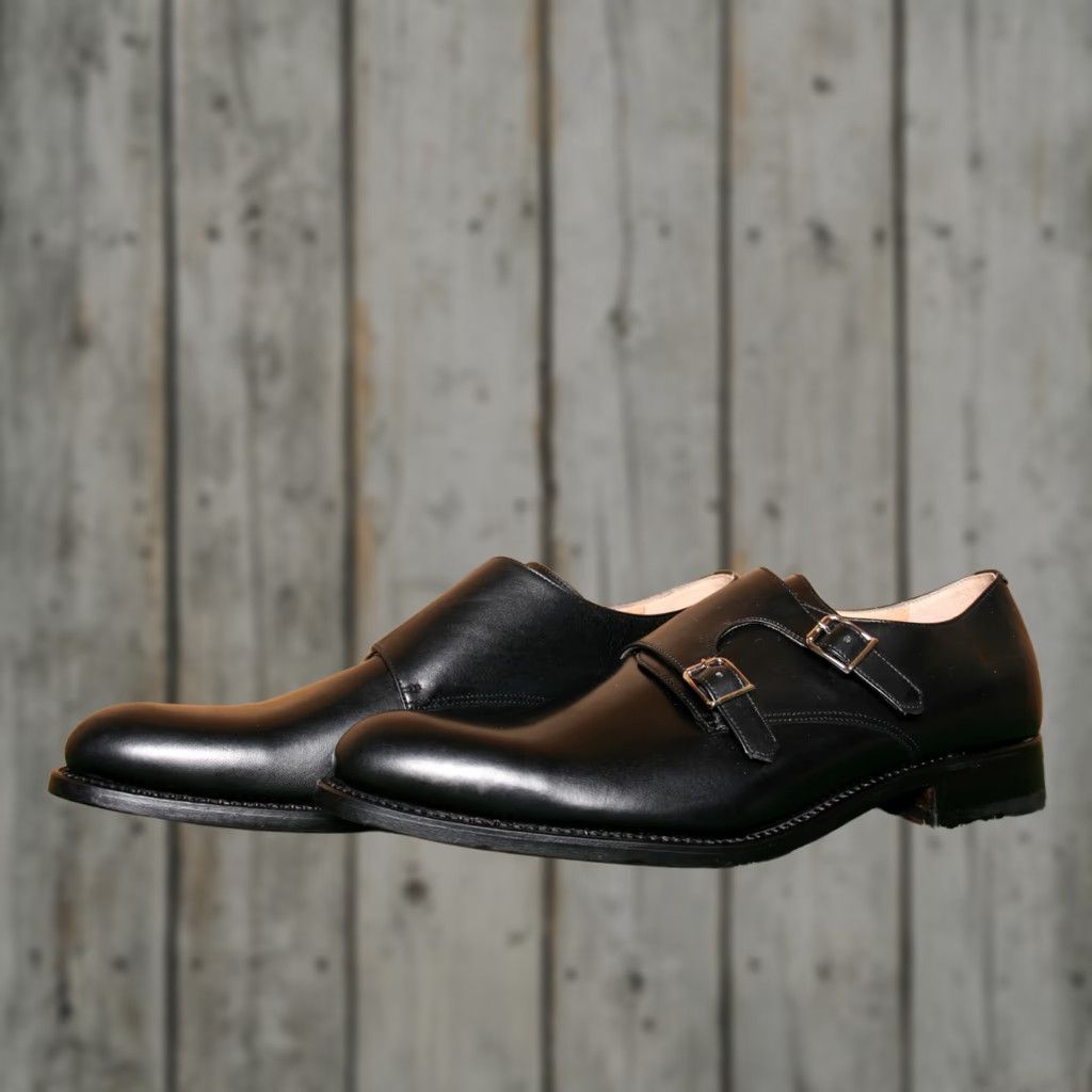 Vintage Bruno Famiglietti Black Leather Double Buckle Monk Strap Loafers UK 10 ≈ US 10.5 Mens Dress Monk Strap Shoes Size US 10 / EU 43 - 1 Thumbnail