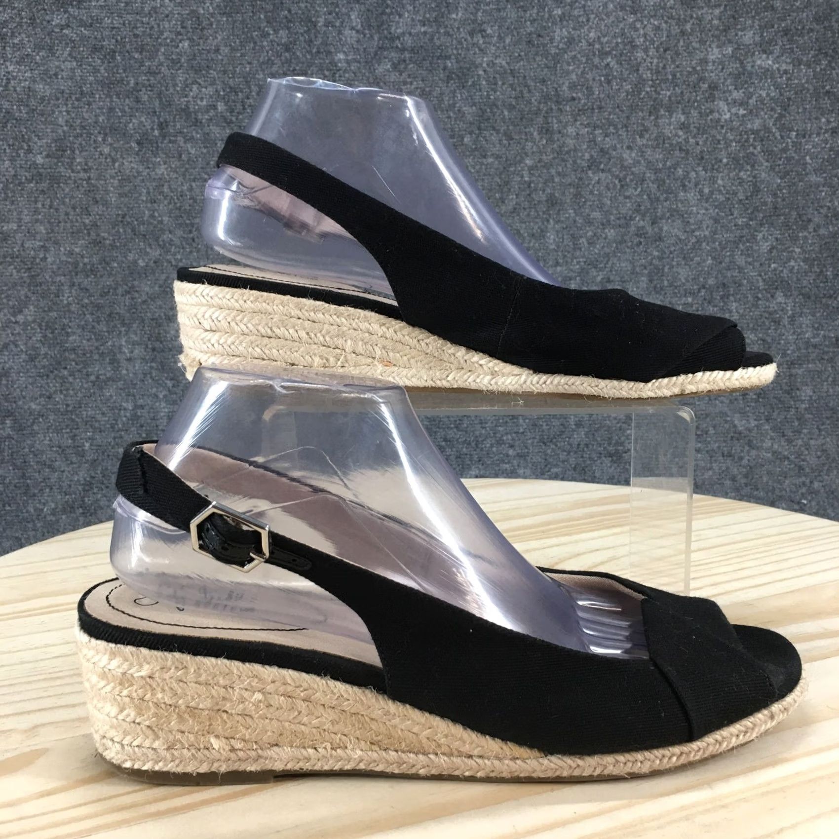 Vintage LifeStride Sandals Womens 11M Socialite Slingback Espadrille Wedge Black Casual Size US 11 / IT 41 - 2 Thumbnail