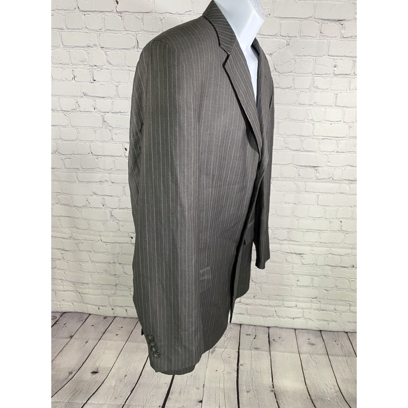 Vintage Angelo Rossi Gray Striped 3 Button Jacket Blazer 44L Suit Jacket Men Size 44R - 2 Thumbnail