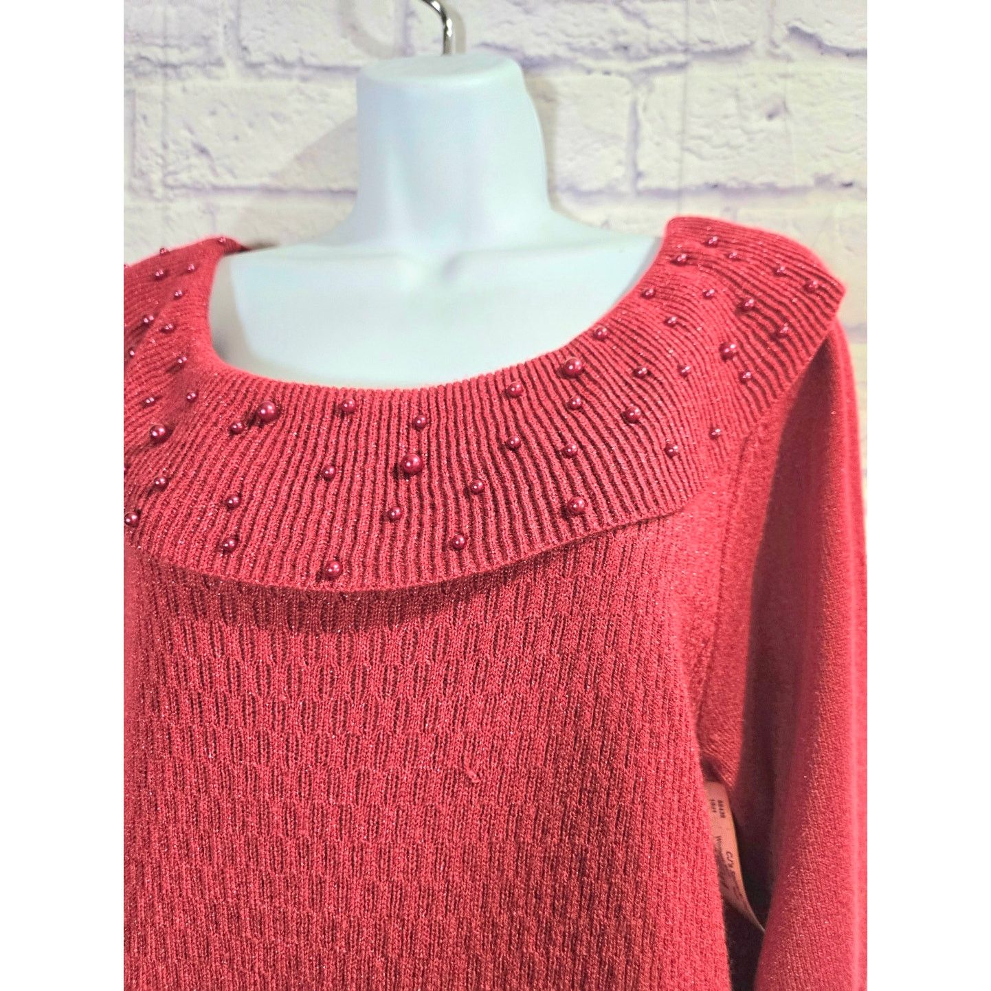 Other Briggs Red Beaded Scoop Neck 3/4 Sleeves Sweater Top 1X Plus Size XXL / US 16-18 / IT 52-54 - 2 Thumbnail