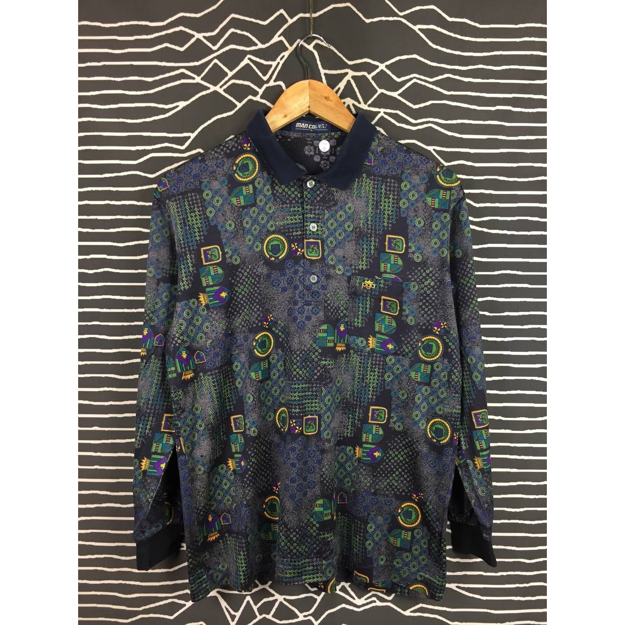 Vintage Vtg Man Course Abstract Pattern Retro Longsleeve Polo Tee Size US M / EU 48-50 / 2 - 1 Thumbnail
