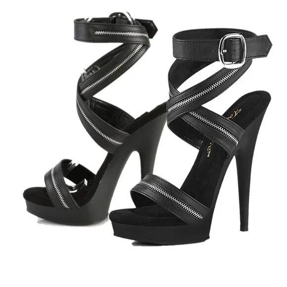Other Sultry 6" High Heel Platform Cross Wrap Zipper Strap Sandals Size US 10 / IT 40 - 1 Thumbnail