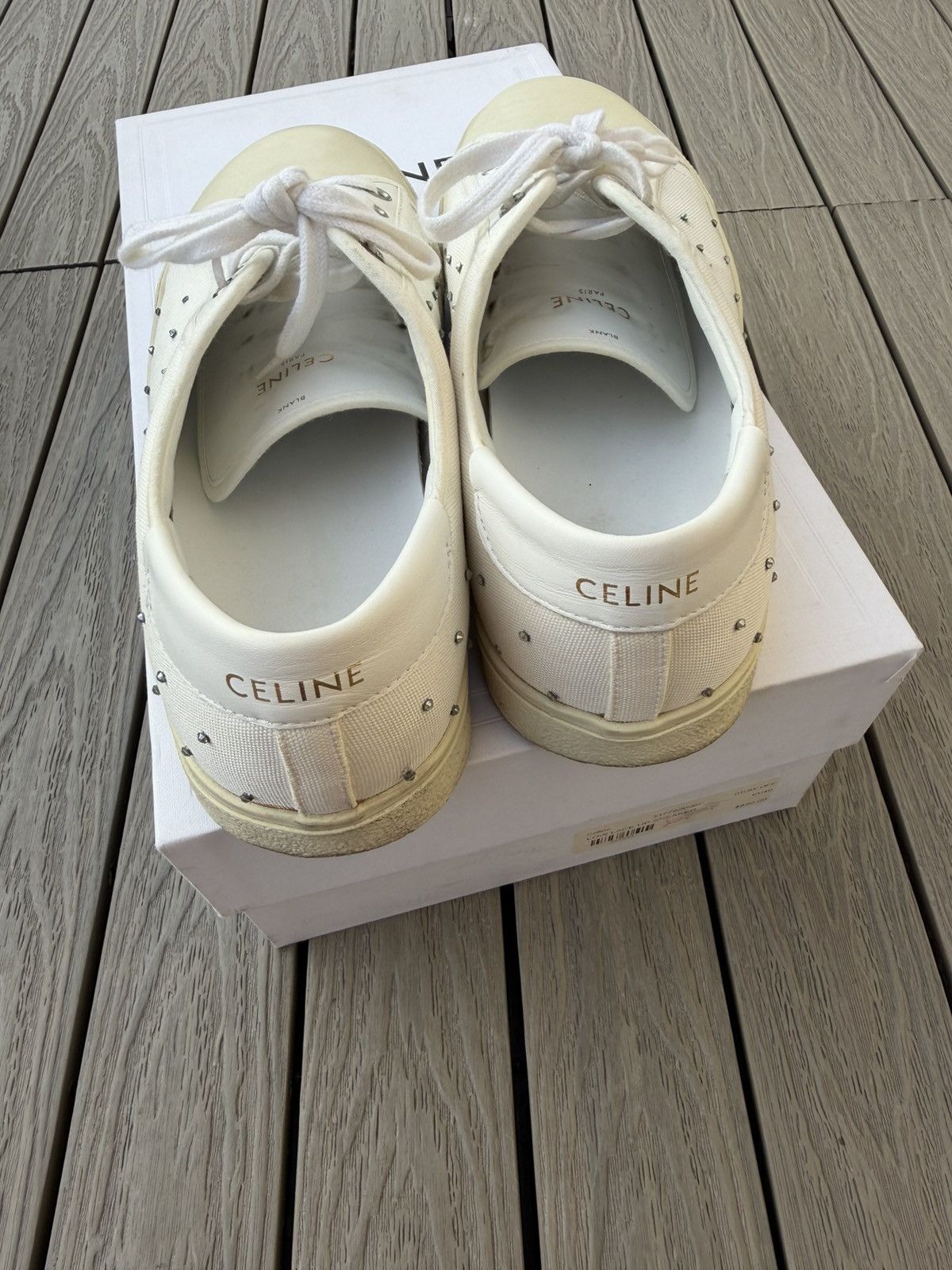 Celine Celine Blank Low Lace-Up Studded Sneakers White Leather EU40 Size US 9 / IT 39 - 3 Thumbnail