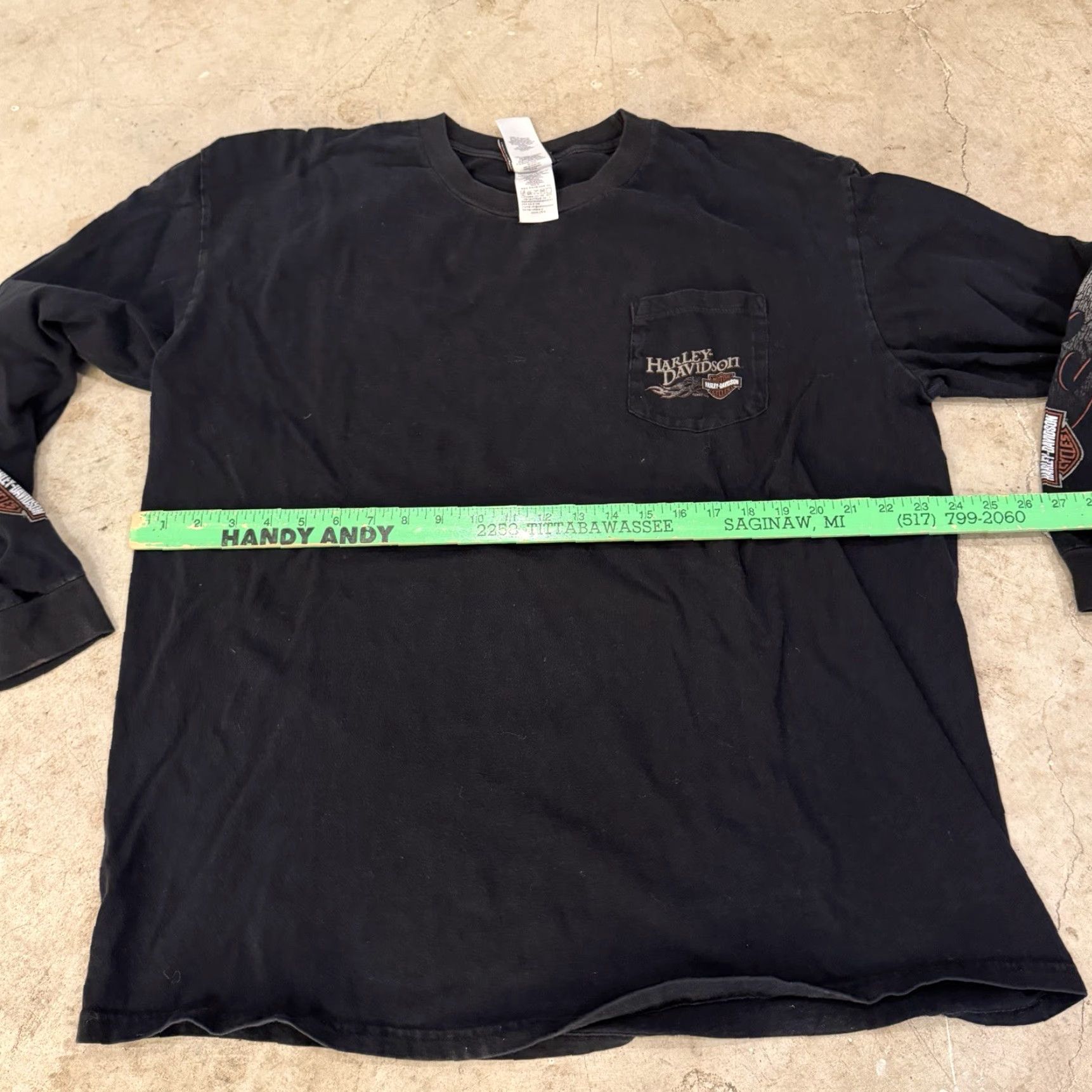 Harley Davidson Harley-Davidson Long Sleeve T-Shirt Mens XL Flames Sleeve Hits Black Detroit MI Size US XL / EU 56 / 4 - 7 Thumbnail