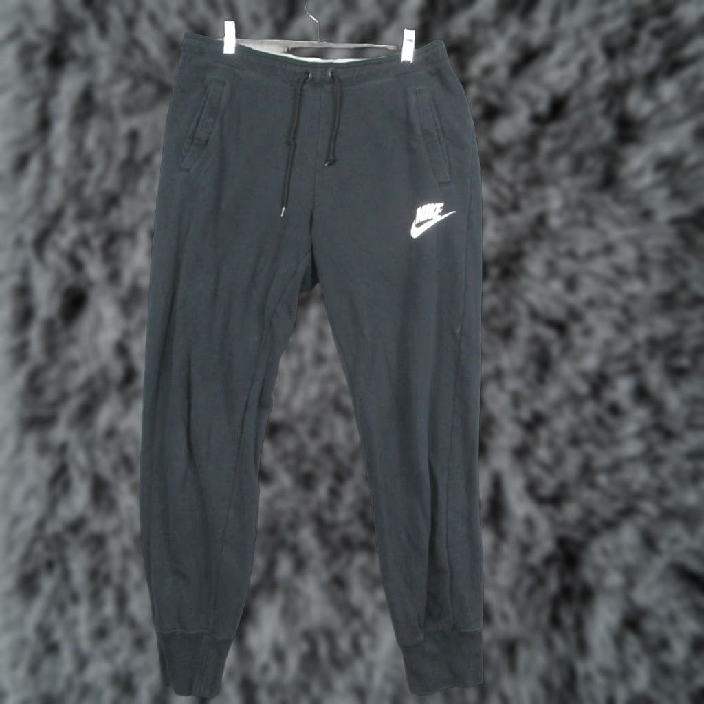 Nike Nike Sweatpants Mens M Black Joggers Fleece Cuffed AA1553-010 Swoosh Logo Pockets Drawstring Elastic Waist 29in Inseam Size US 31 - 1 Thumbnail