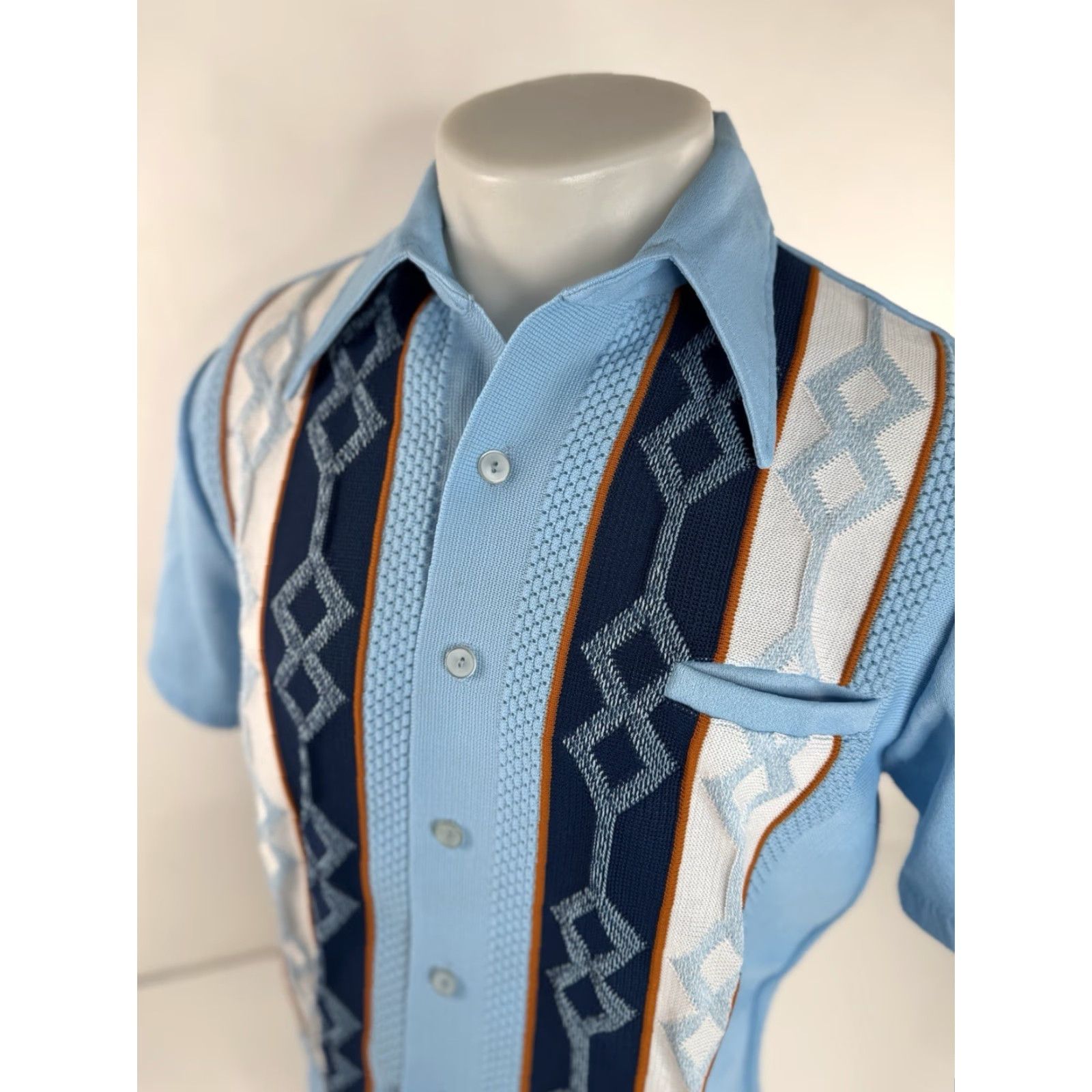 Vintage D'ORO California Ban Lon Style Vintage 60 70s Mens L Shirt Blue California Mens L Shirt Size US L / EU 52-54 / 3 - 3 Thumbnail