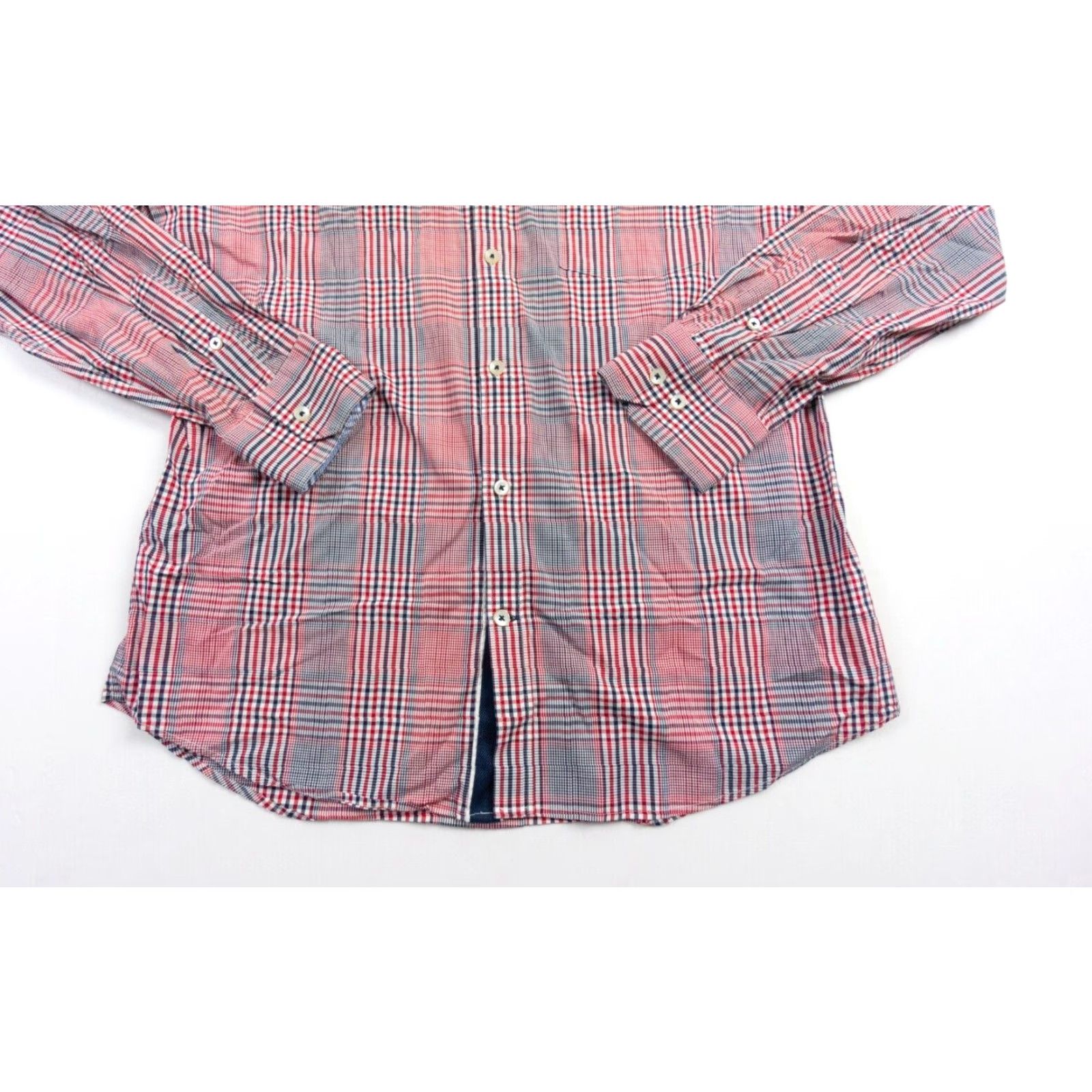 Express Express Mens Large Red Long Sleeve Button Up Fitted Check Plaid Stretch Shirt Size US L / EU 52-54 / 3 - 3 Thumbnail