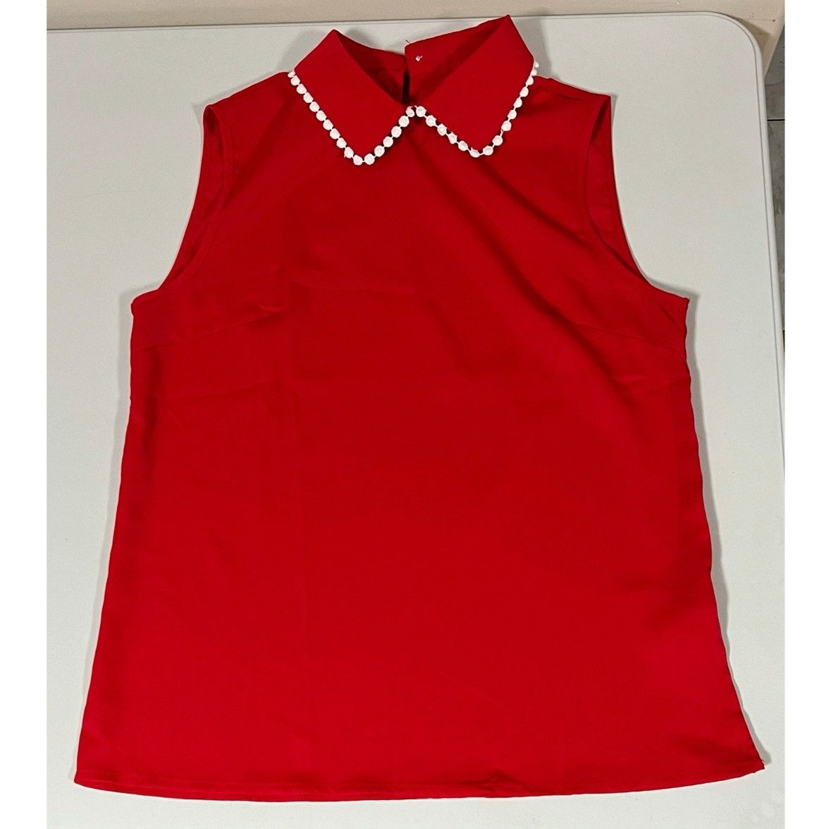 Japanese Brand Red White Collared Sleeveless Tank Top Shirt Blouse Size S❤️🤍 Size S / US 4 / IT 40 - 1 Thumbnail