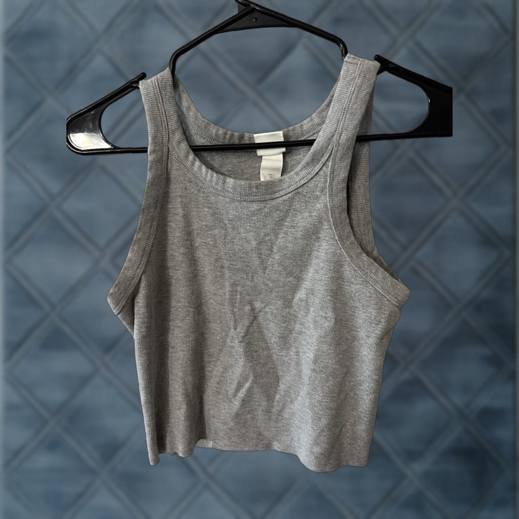 H&M H&M Gray Cropped Tank Top Women Large Solid Size L / US 10 / IT 46 - 1 Thumbnail