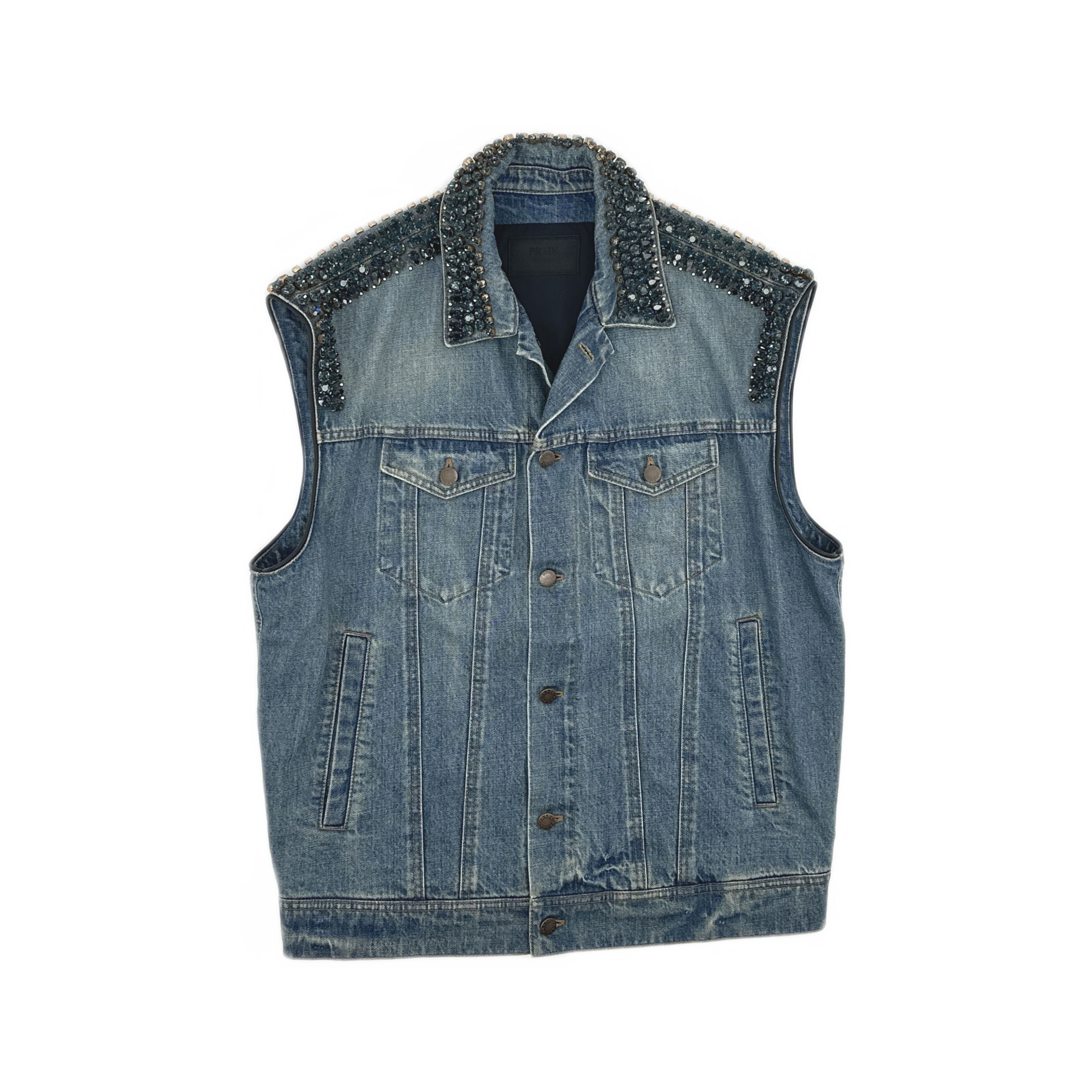 Prada Prada Crystal Embellished Denim Vest Size M Size US M / EU 48-50 / 2 - 1 Thumbnail