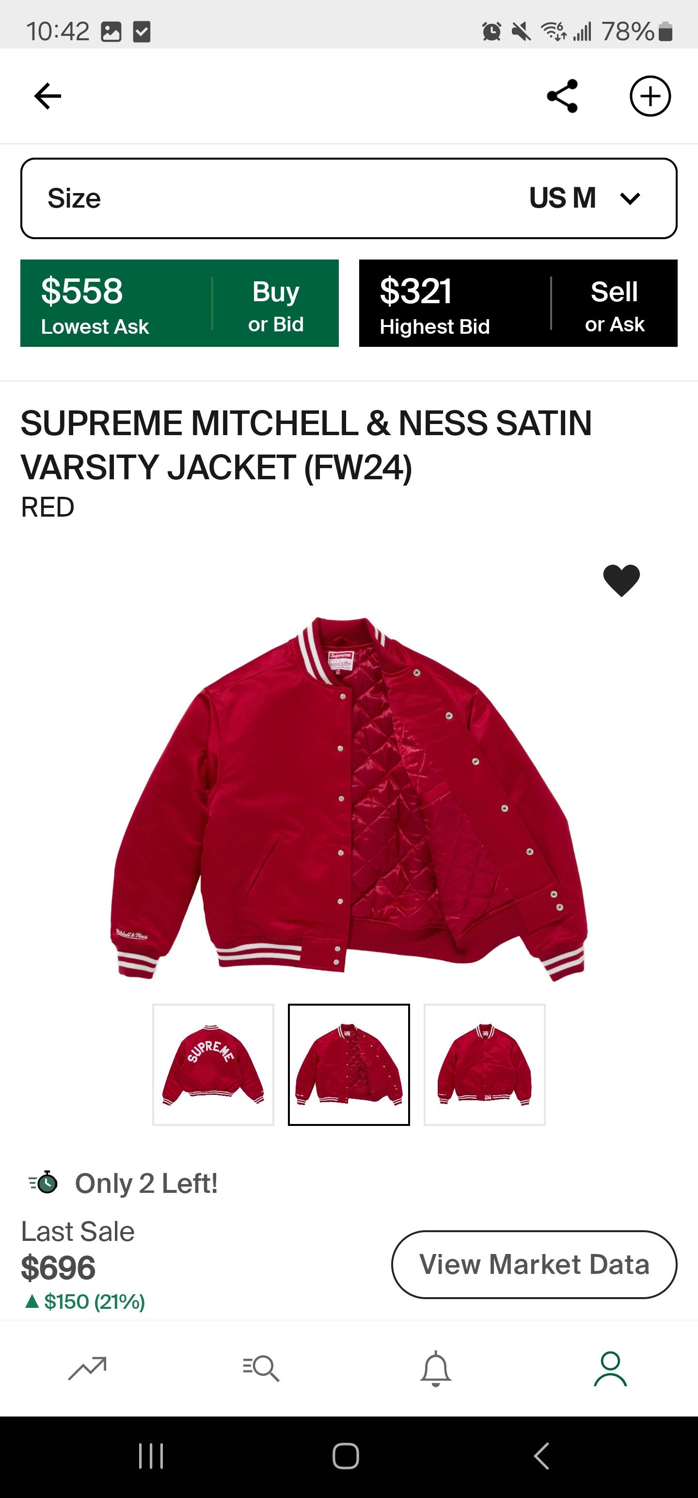 Supreme Supreme Red Satin Mitchell & Ness Varsity Jacket FW24 Size US S / EU 44-46 / 1 - 2 Thumbnail