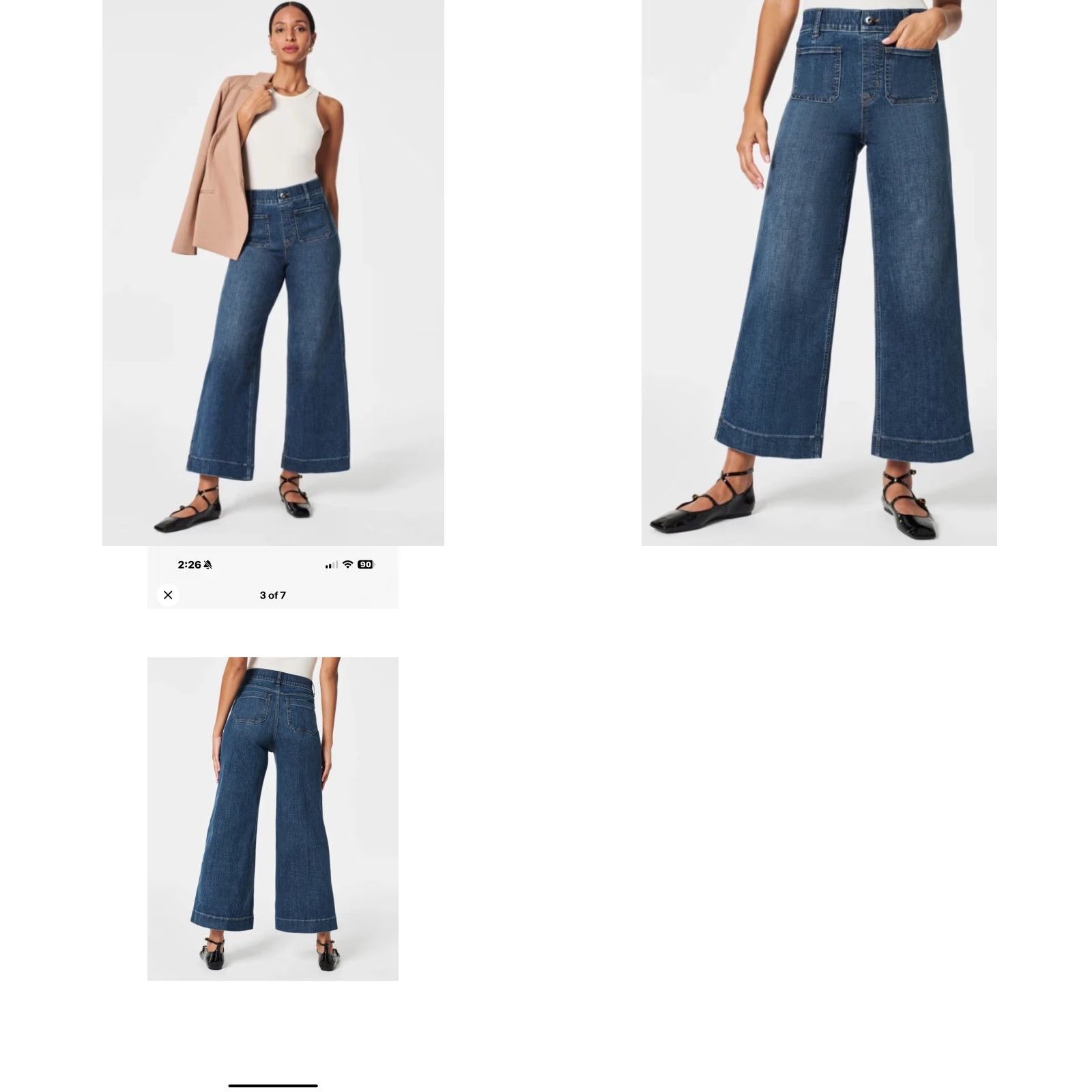 Spanx SPANX Women's Petite Large Blue Wide Leg Crop Jeans Pull-On Denim Pants Flare Stretch Size 36" / US 14 / IT 50 - 8 Thumbnail