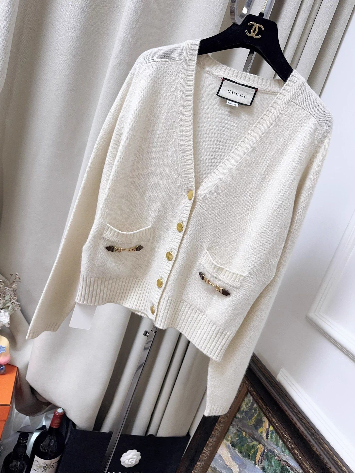 Gucci Gucci ivory cashmere horsebit pocket cardigan S Size S / US 4 / IT 40 - 1 Thumbnail
