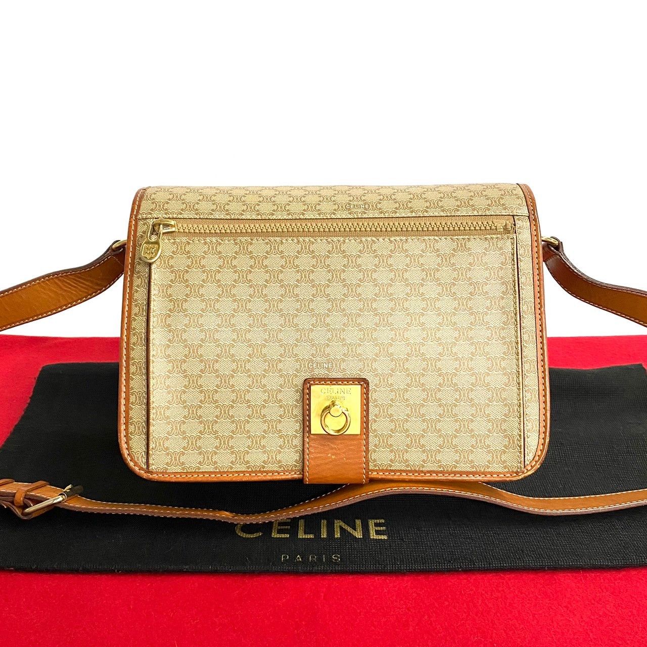 image of Celine Macadam Blason Crossbody Bag in Brown, Women's