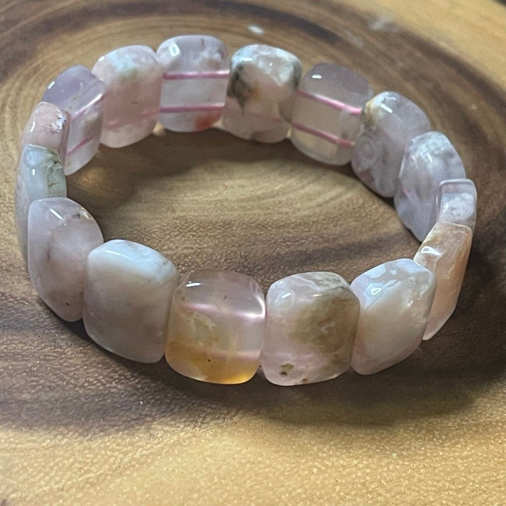 Other Pink flower agate soft bangle bracelet beaded beads new handmade .75” High beads 7.5” Size ONE SIZE - 1 Thumbnail