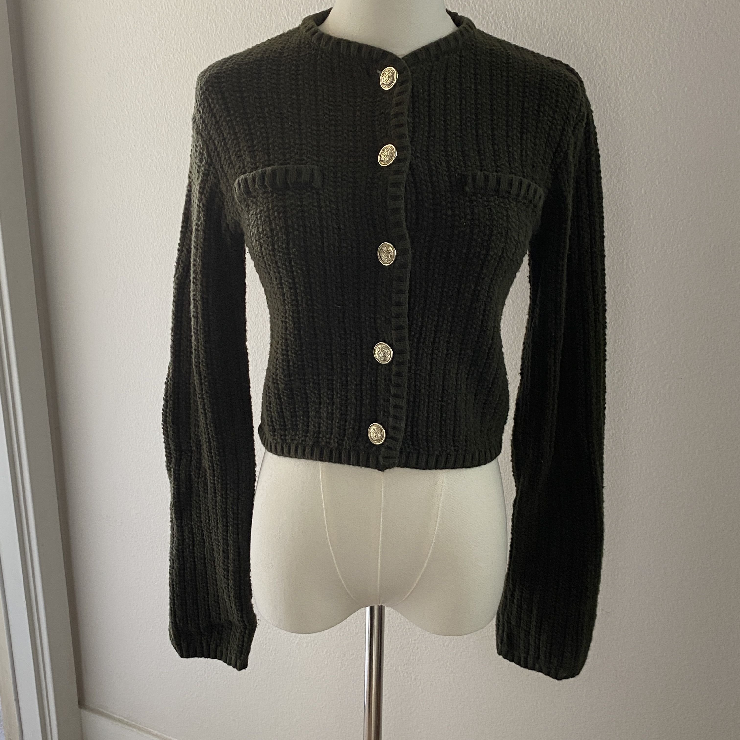 H&M H&M Olive Green Chunky Knit Cardigan Sweater Size XS / US 0-2 / IT 36-38 - 9 Thumbnail