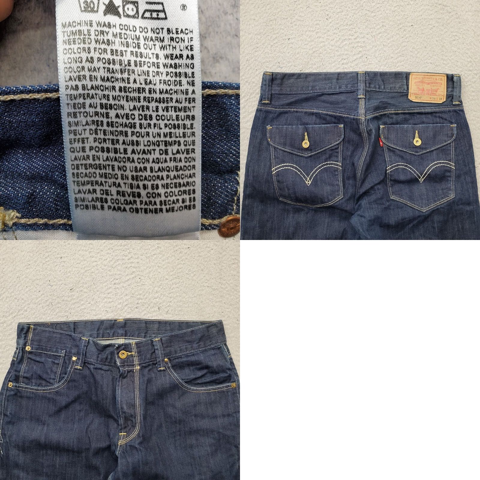 Levi's VINTAGE? No — Levi's 514 Slim Straight Jeans Mens 34x34 Blue Denim Dark Wash 5-Pocket Size US 34 / EU 50 - 8 Thumbnail