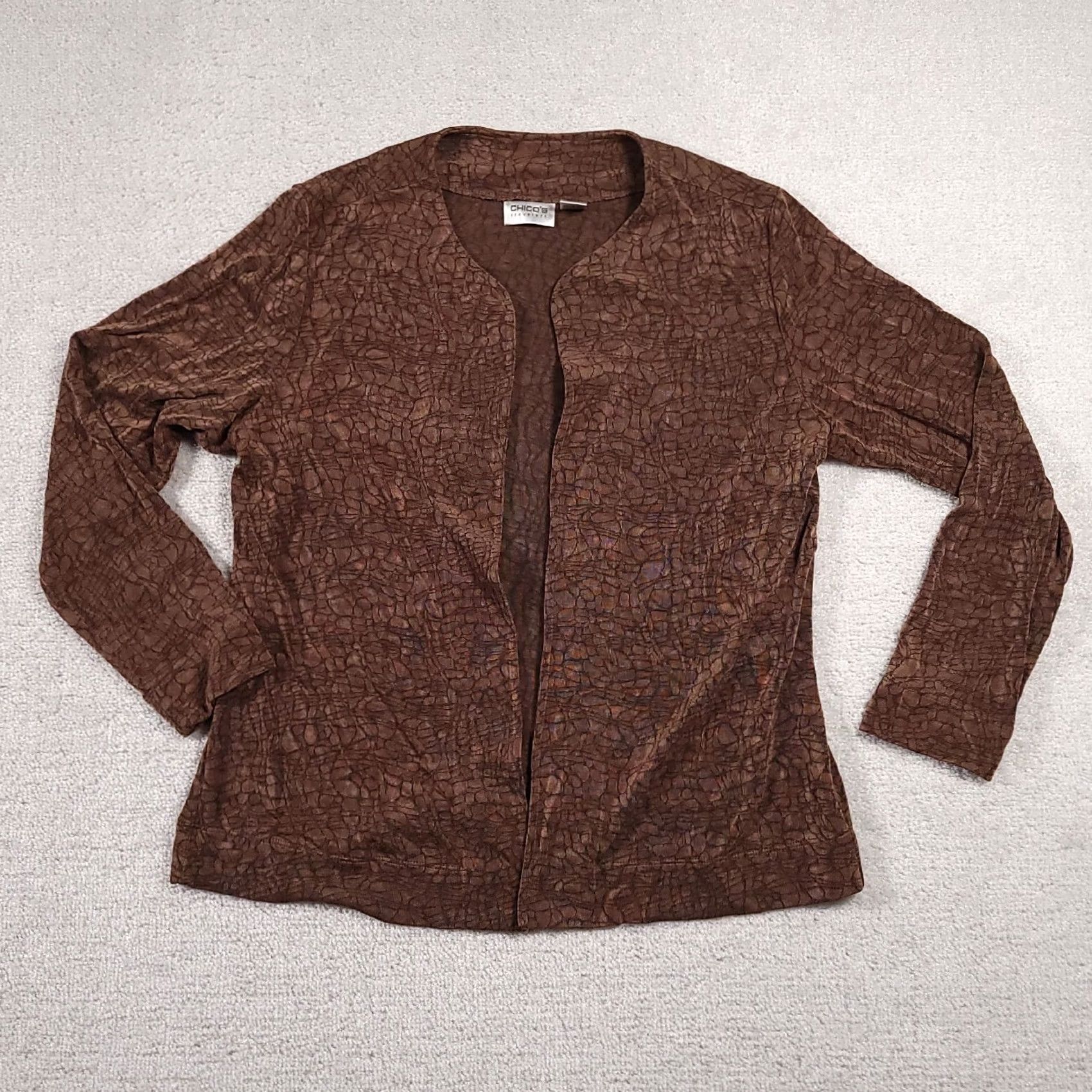 Vintage Vintage Chico'S Travelers Cardigan Womens 3 Brown Pattern Heavy Long Sleeve Open USA Size XS / US 0-2 / IT 36-38 - 2 Thumbnail
