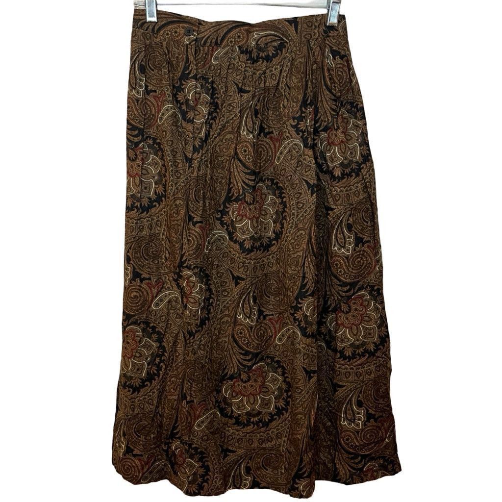 Vintage Vtg 80s Collections High Waist Pleated Paisley Midi Skirt S Size 27" / US 4 / IT 40 - 4 Thumbnail