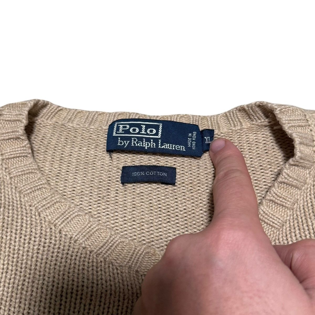 Polo Ralph Lauren × Vintage Vintage Polo Ralph Lauren Cotton Tan Stained Sweater XL Size US XL / EU 56 / 4 - 5 Thumbnail