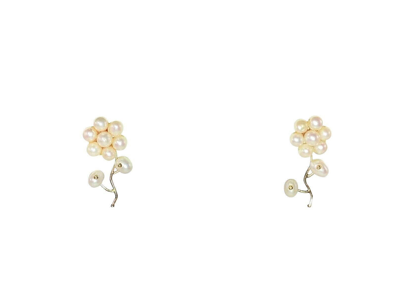 Handmade Mexican Hand Made 14kt Gold Cultured Pearl Flower Earrings Size ONE SIZE - 2 Thumbnail
