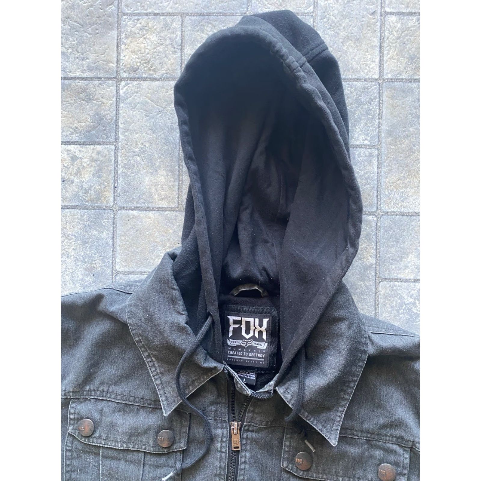 Denime FOX Denim Jacket Hooded Coat Men L Black Regular Denim Hooded Jacket Y2K Men’s Large Fox Size US L / EU 52-54 / 3 - 5 Thumbnail