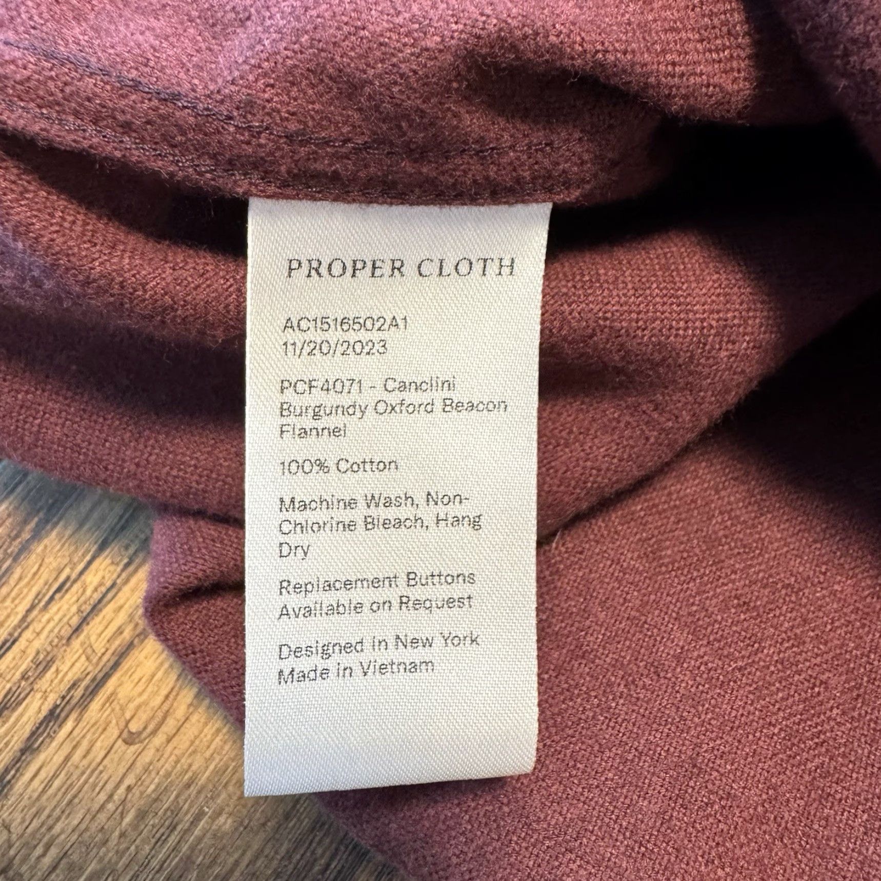 Proper Cloth Proper Cloth Men’s Shirt 18.2/32 Canclini Burgundy Oxford Beacon Flannel Size US XXL / EU 58 / 5 - 5 Thumbnail