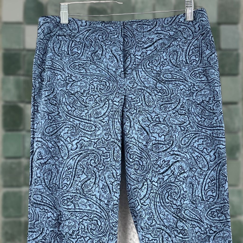 J. Jill J. Jill Blue Paisley Ankle Length Pants Womens Mid-Rise Flat Front Size 6 Size 28" / US 6 / IT 42 - 1 Thumbnail