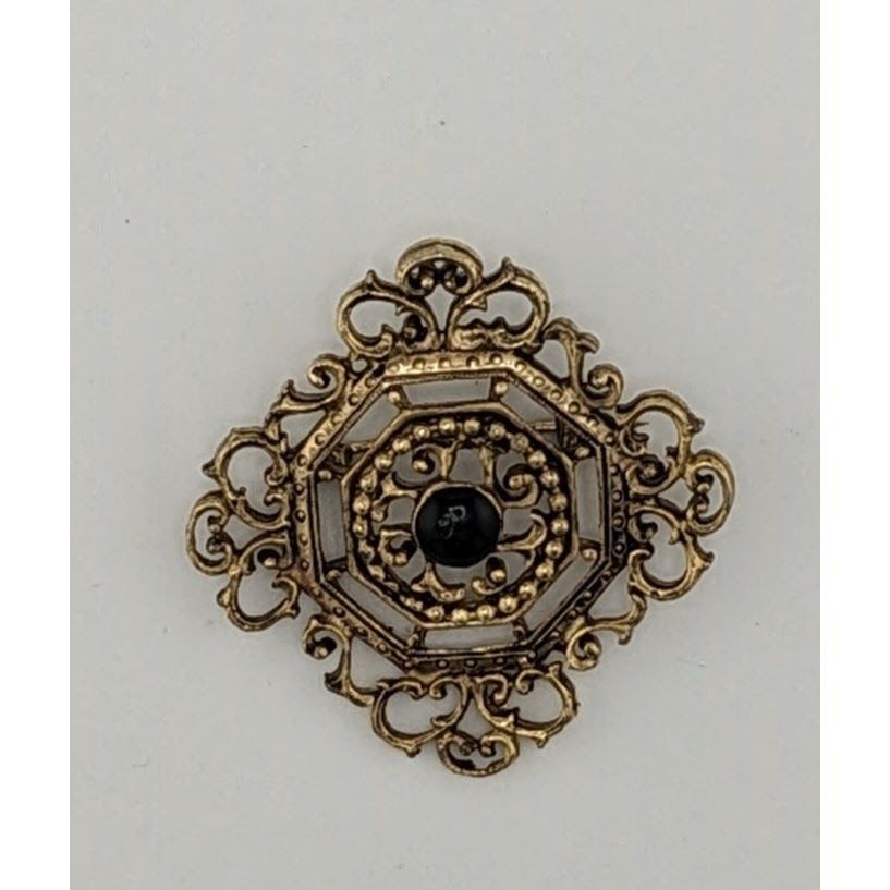 Other Vintage Gothic Victorian Style Filigree Brooch Gold Tone Wit Size ONE SIZE - 4 Thumbnail