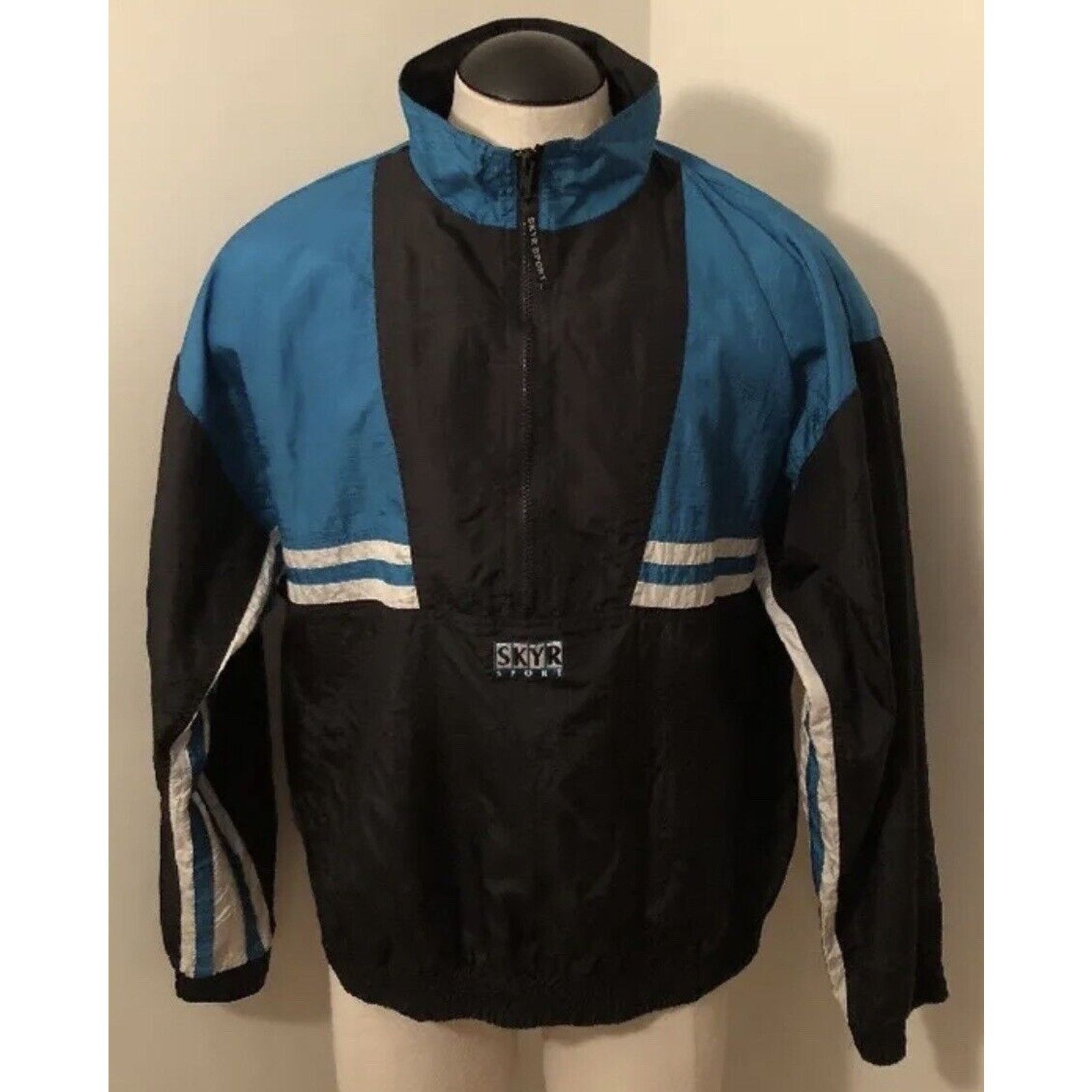 The Unbranded Brand Skyr VTG Men’s XL Black Blue 1/2 Zip LS Nylon Poly Jacket Size US XL / EU 56 / 4 - 2 Thumbnail