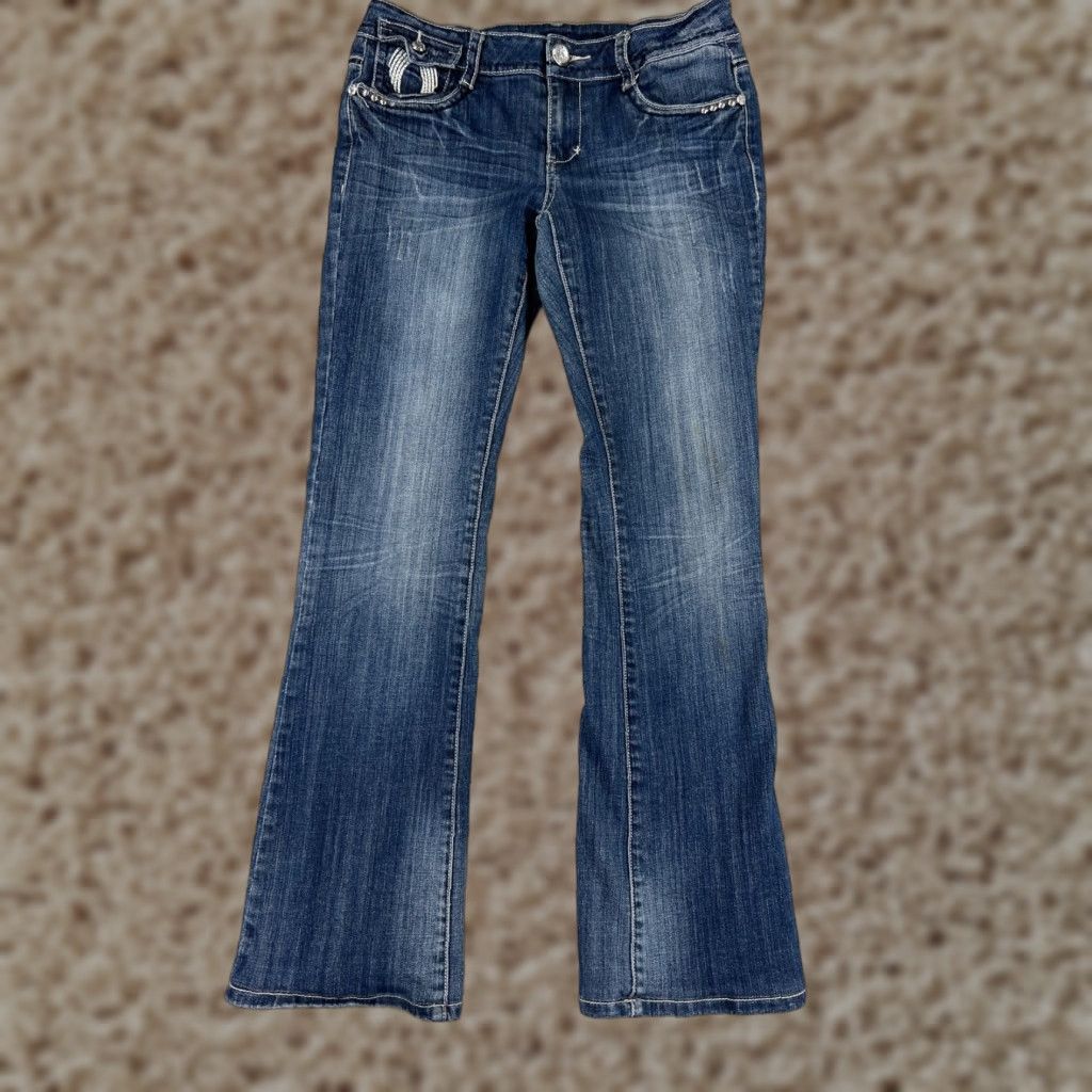 Vintage LA Idol Women Jeans Capri 9 Blue Denim Embroidered Bling Cotton Blend 5-Pocket Size 30" / US 8 / IT 44 - 1 Thumbnail