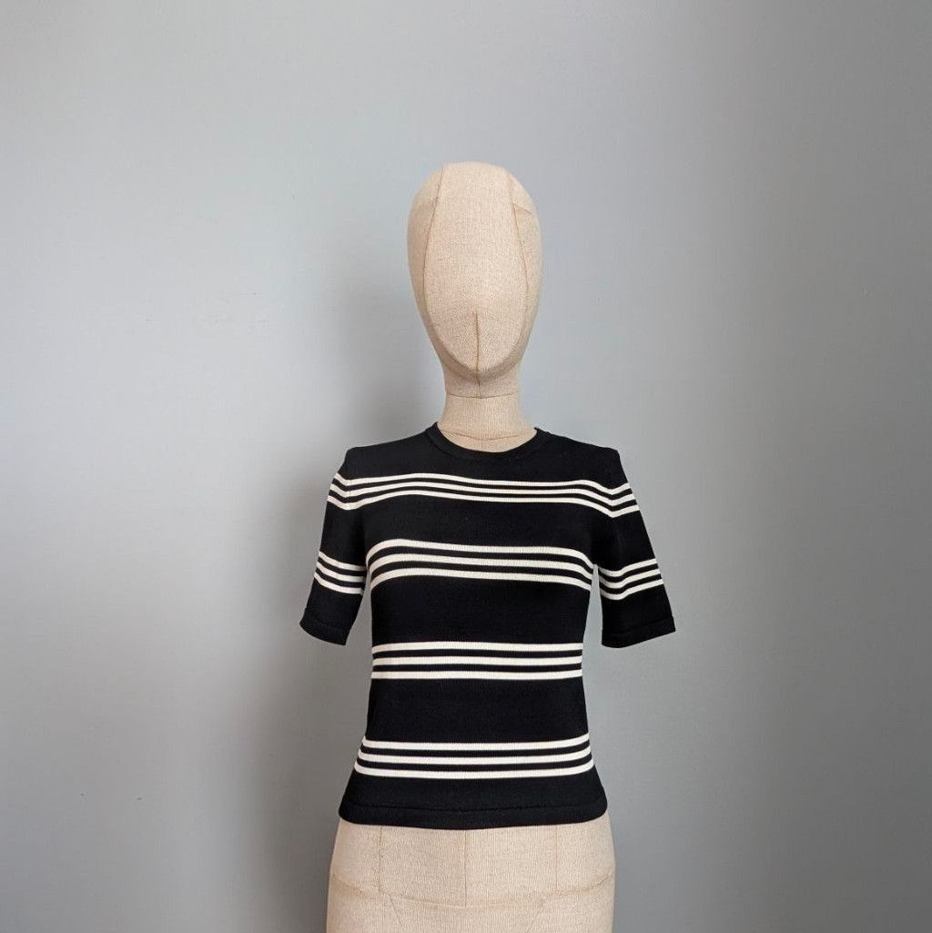 SER.O.YA SER.O.YA Ry Striped Knit Black & White Short Sleeve Sweater Size S / US 4 / IT 40 - 1 Thumbnail