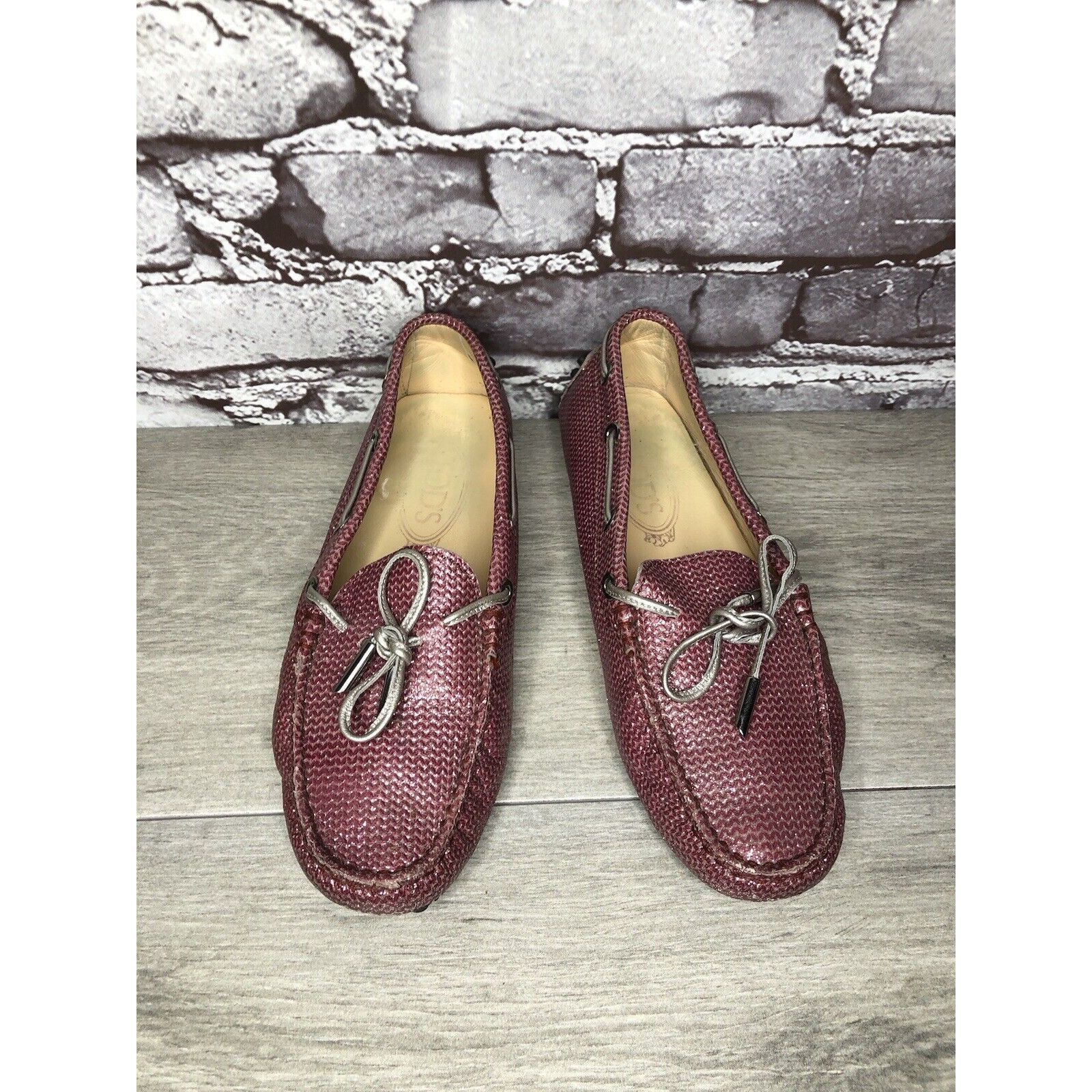 Tod's TODS Pink Metallic Leather Moccasins Driver Loafers Flats Wo Size US 5 / IT 35 - 2 Thumbnail