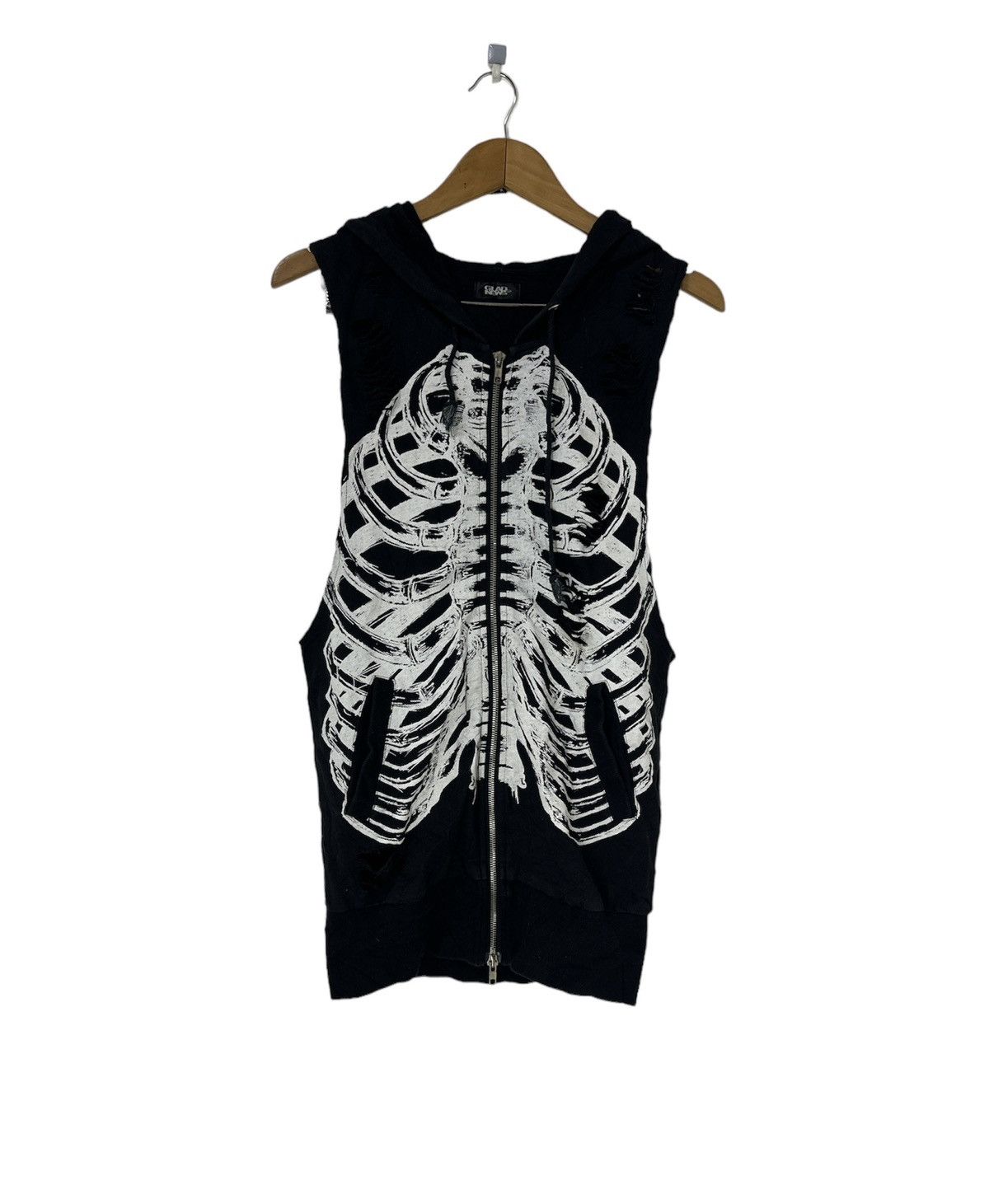 image of Skulls Skeleton Sleeveless Hoodies Jacket Distressed Design Skull in Black, Men's (Size Medium)
