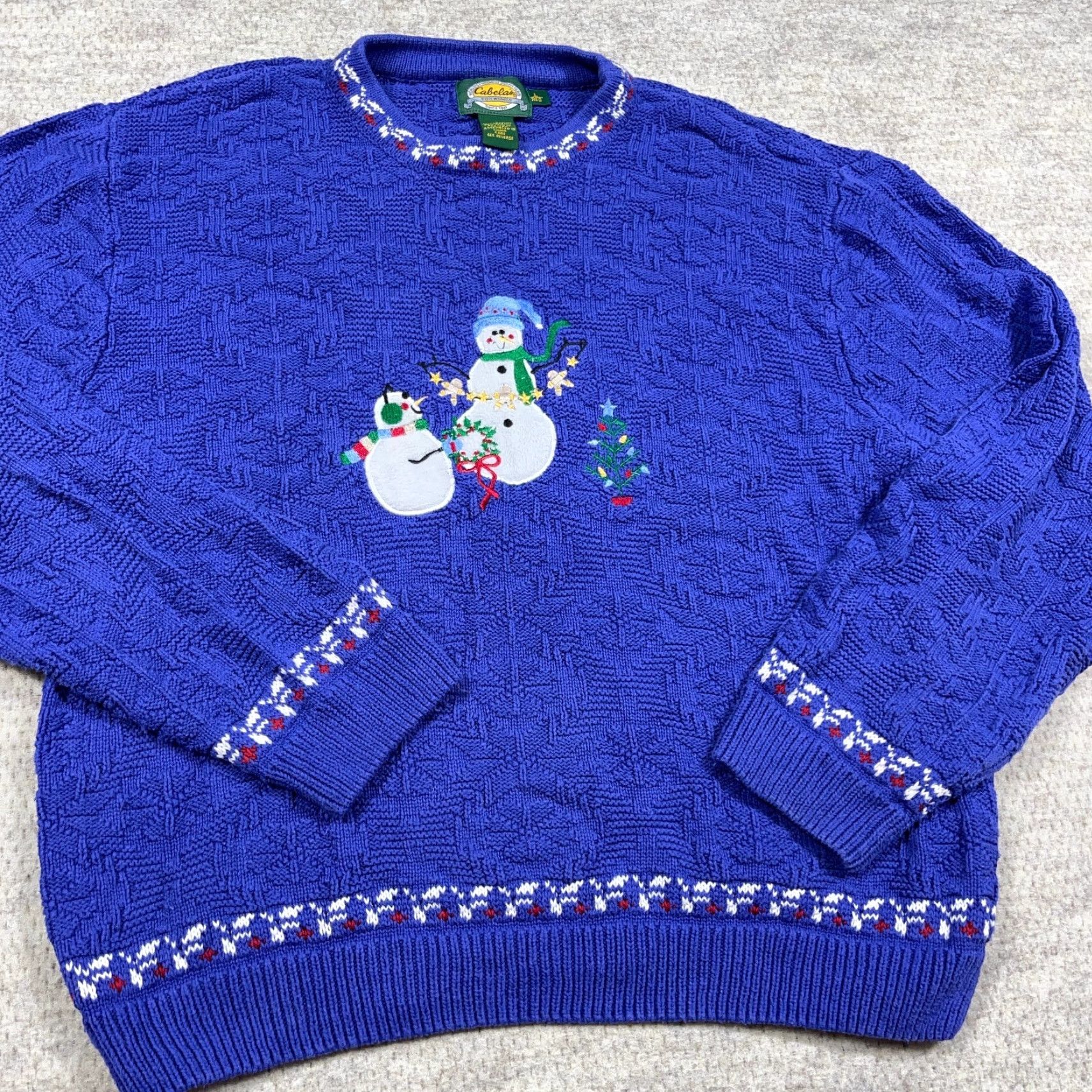 Vintage VINTAGE Cabela's Christmas Sweater Women L Blue Knit 90s Y2K Snowman Pullover Crew Neck Embroidered Logo Size L / US 10 / IT 46 - 2 Thumbnail