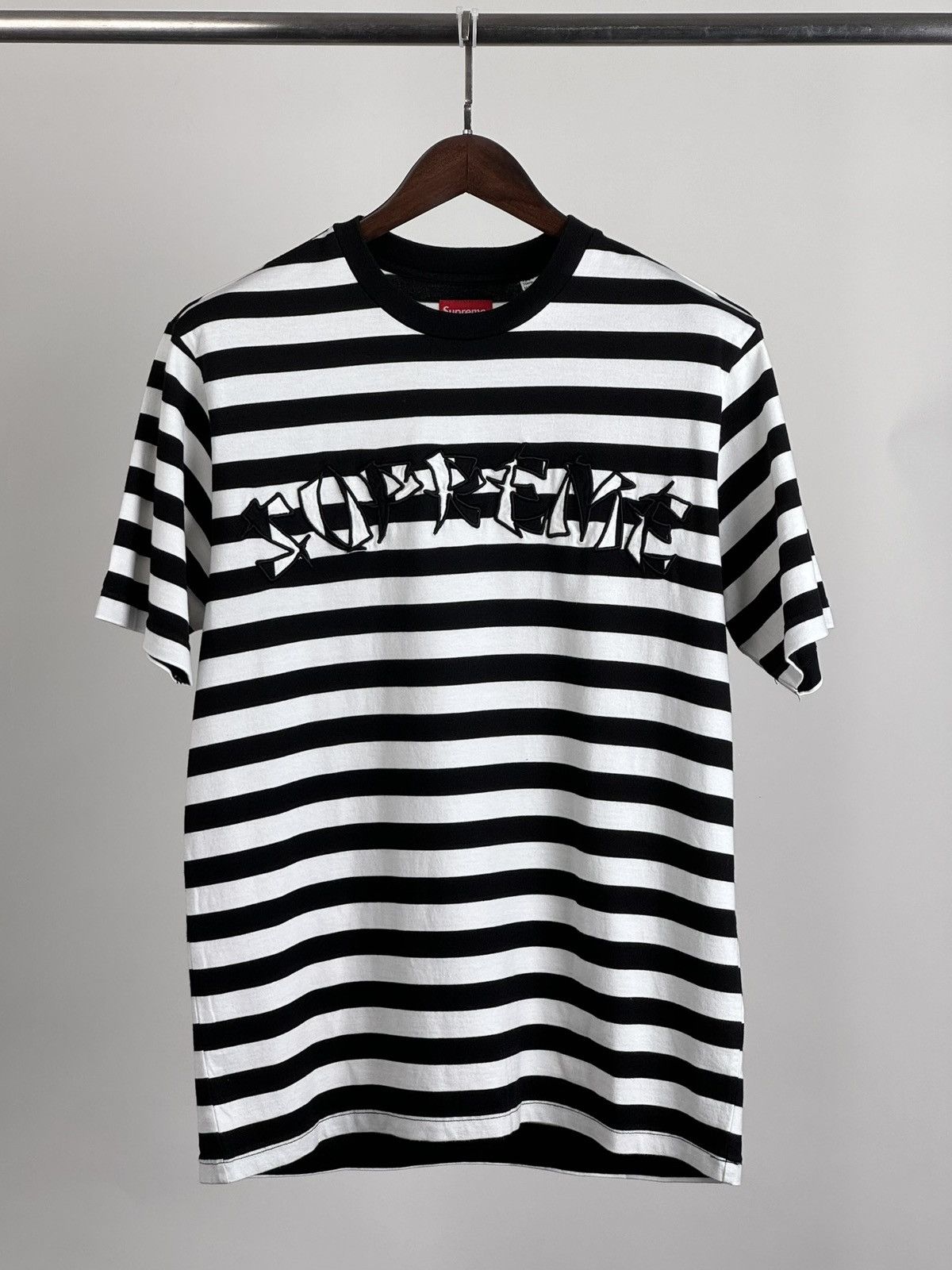image of Supreme Stripes Tee M in Black, Men's (Size Medium)