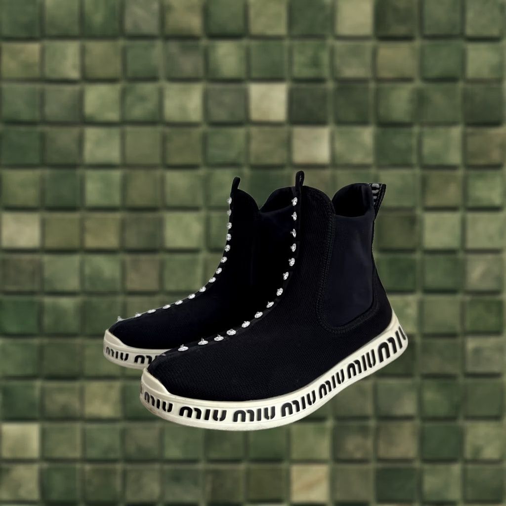 Miu Miu VINTAGE Miu Miu High Top Sneakers Knit Black Shoes 39 US 8.5 Woman Shadow Logo Retro City Avant Garde Size M / US 6-8 / IT 42-44 - 1 Thumbnail