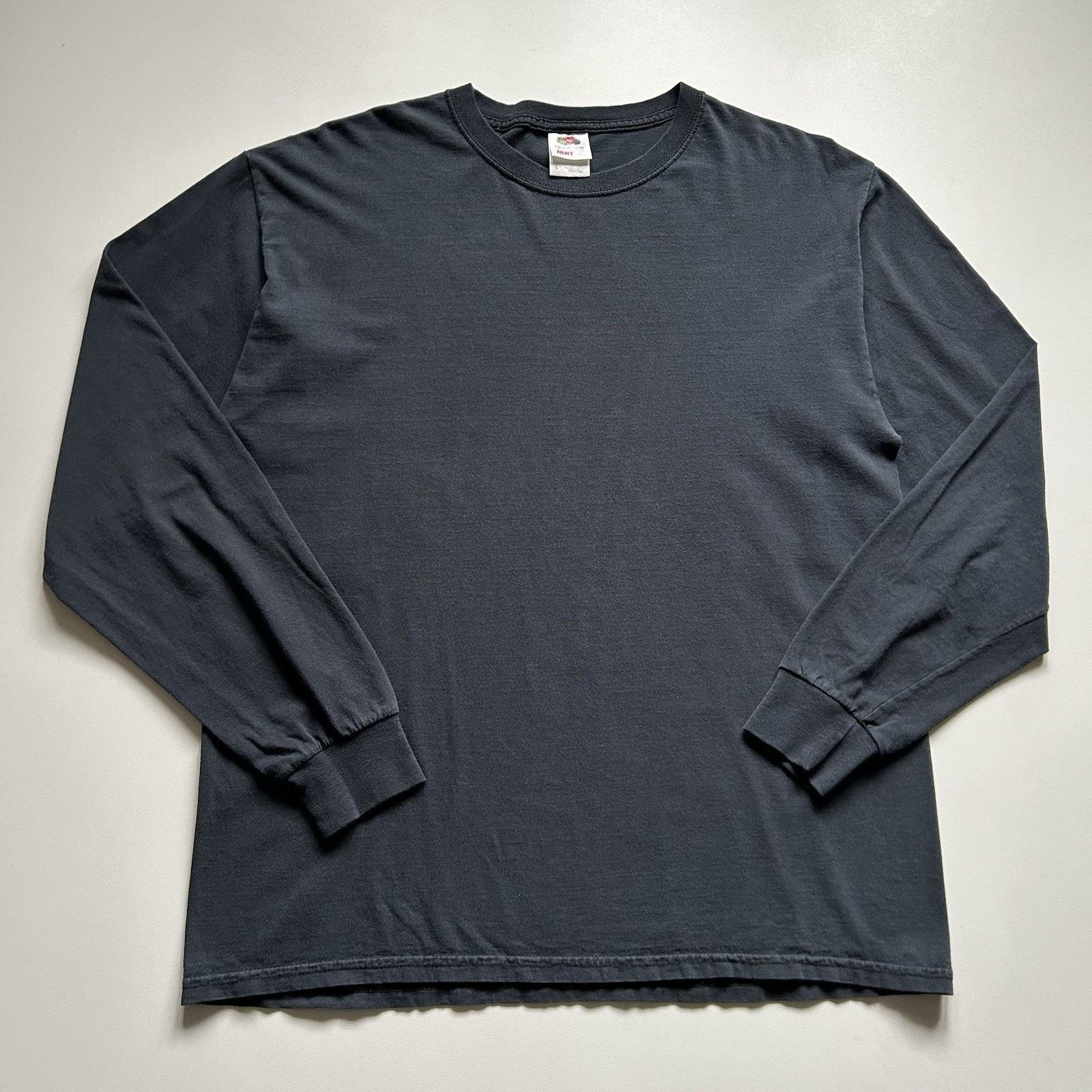 Vintage Faded Black Blank Long Sleeve Shirt Large Cotton