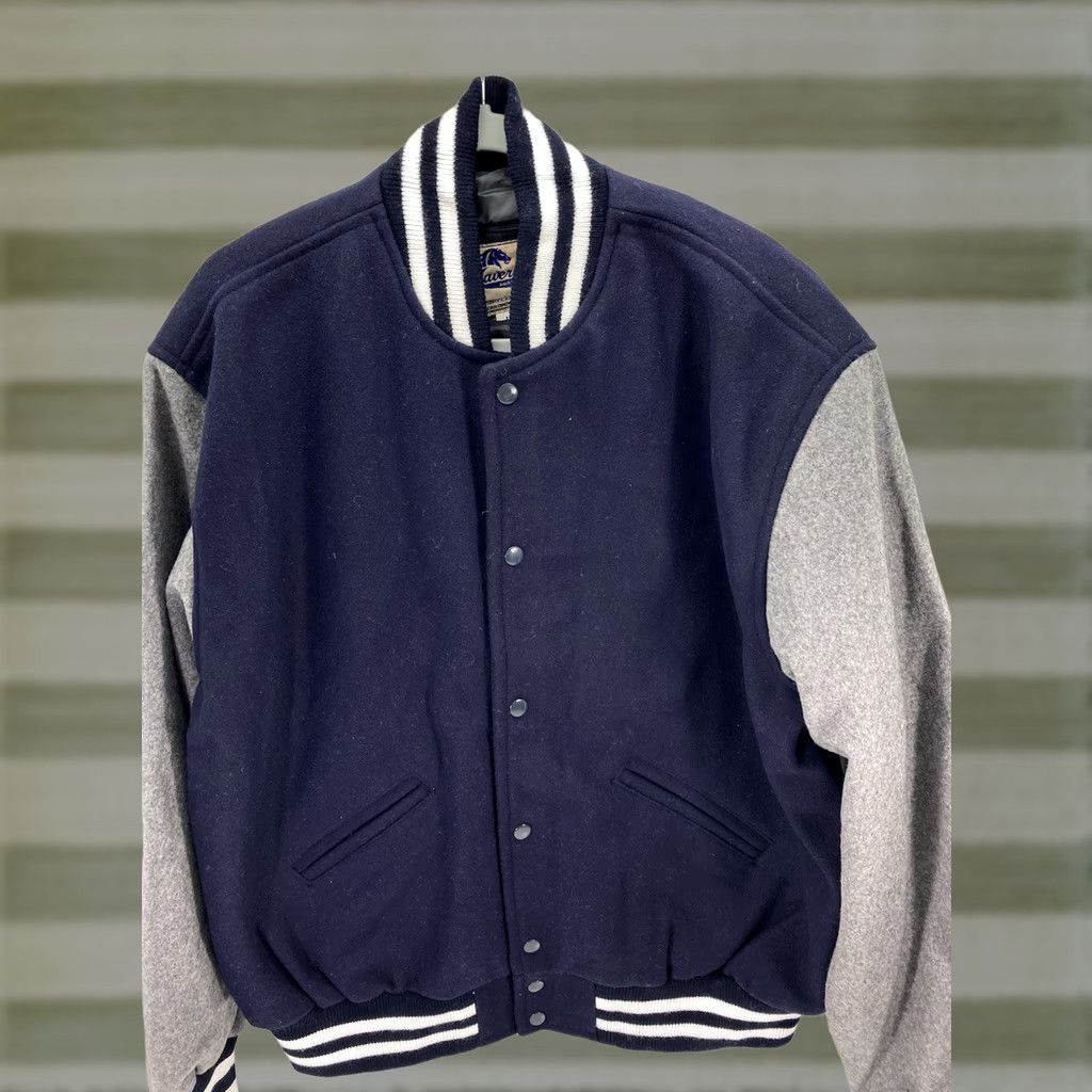 Vintage Maverick Varsity Jacket Men L Wool Blue Gray Full Snap USA NWOT Size US L / EU 52-54 / 3 - 1 Thumbnail